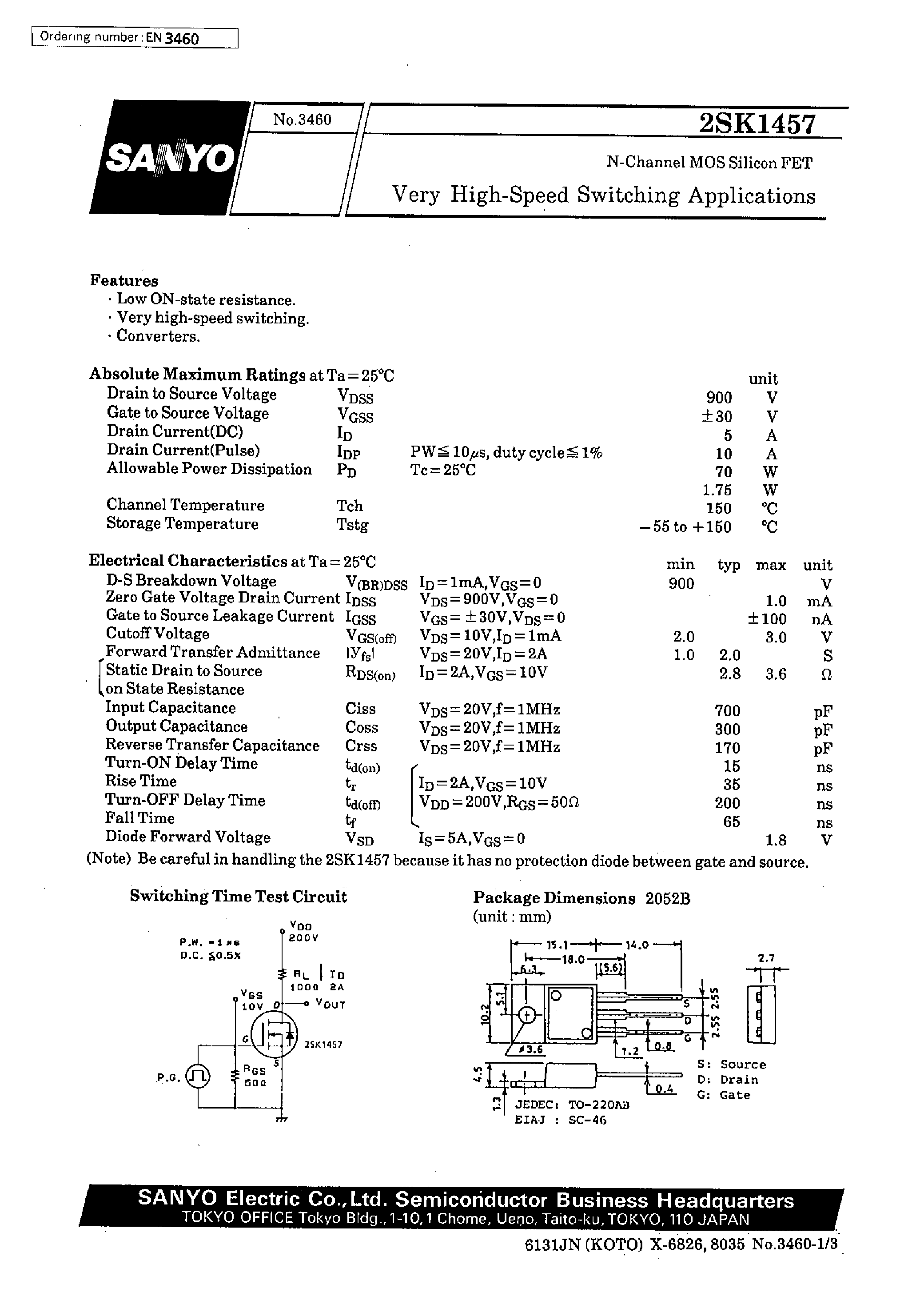 Даташит 2SK1457 - Very High-Speed Switching Applications страница 1