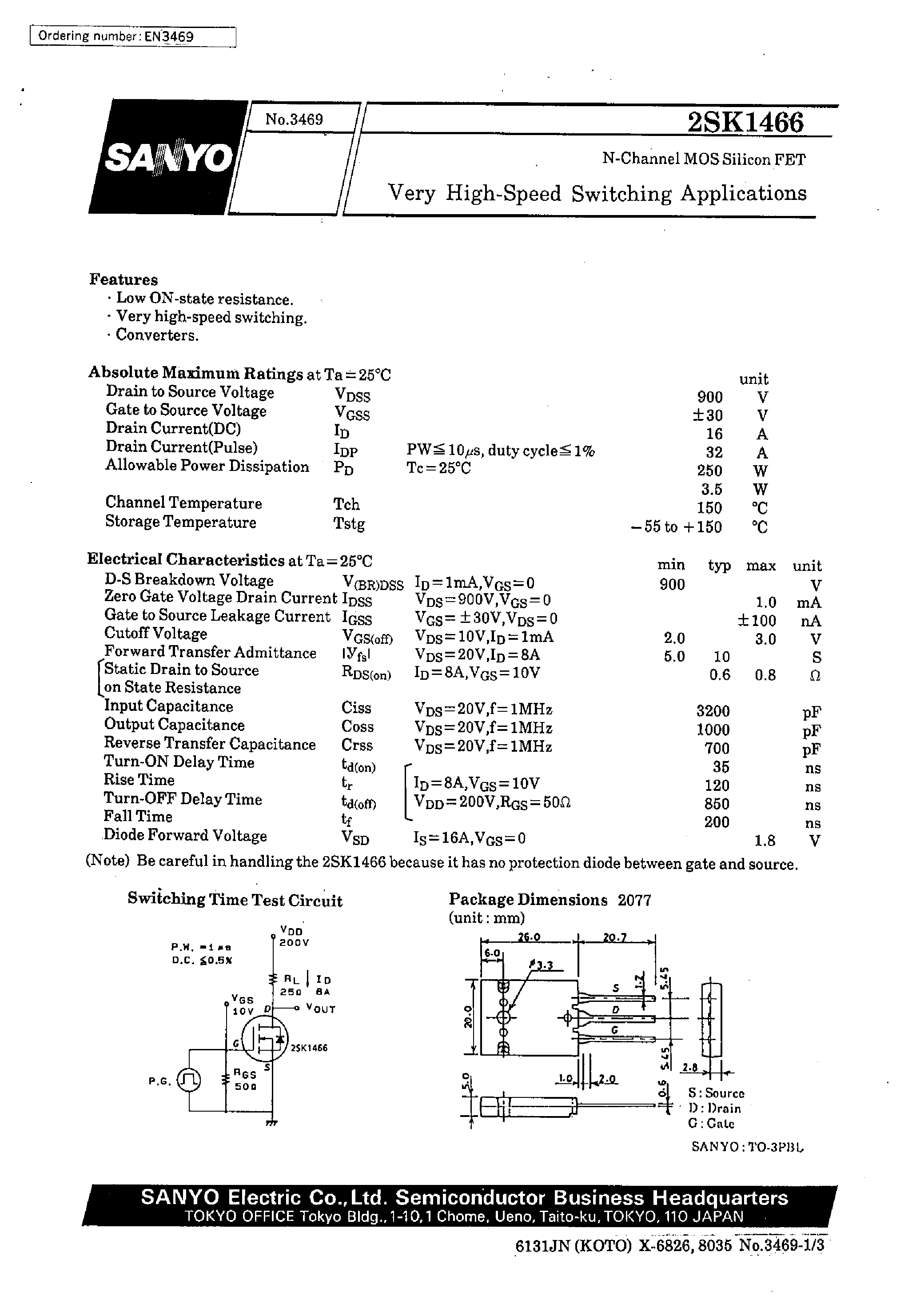 Даташит 2SK1466 - Very High-Speed Switching Applications страница 1