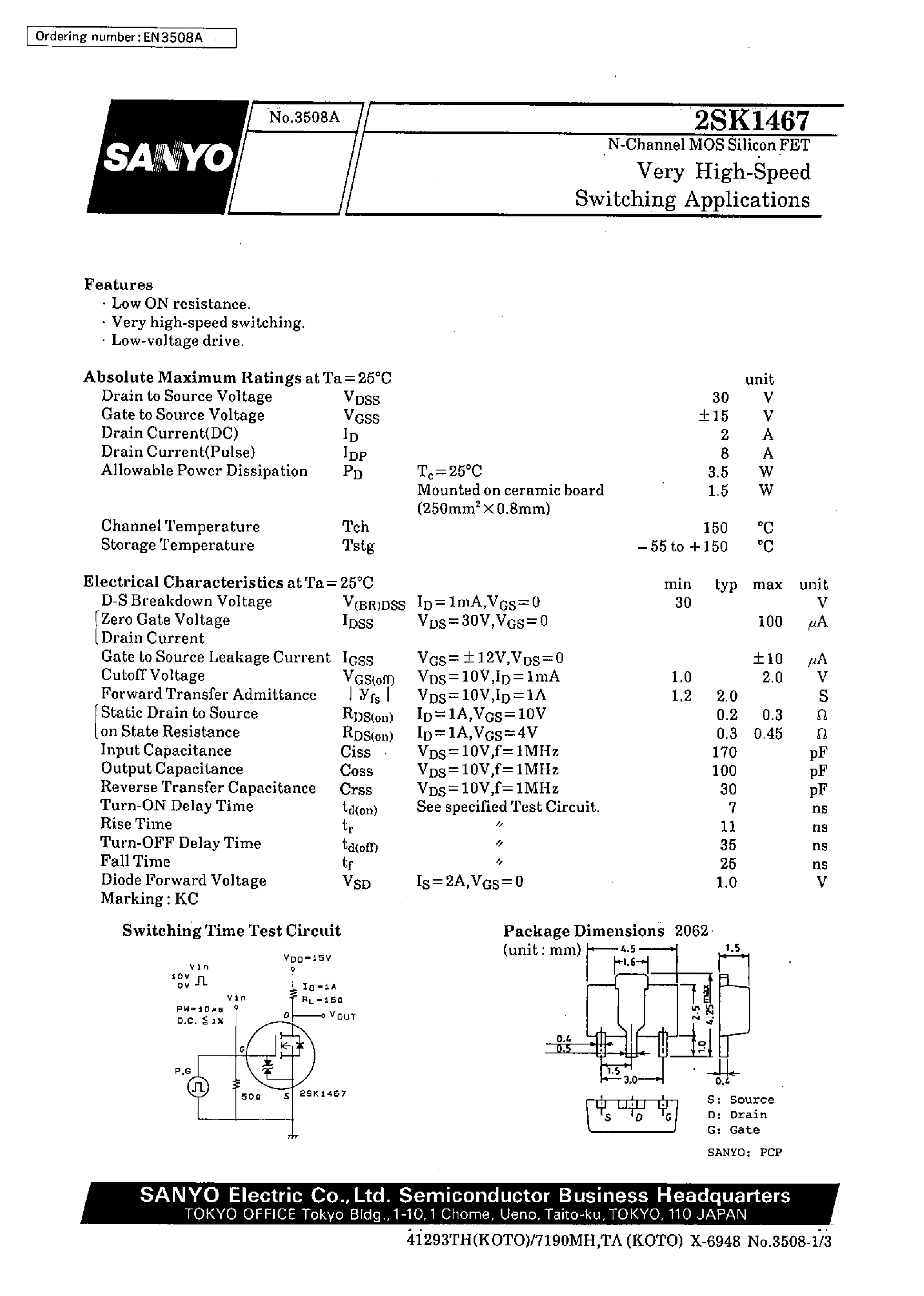 Даташит 2SK1467 - Very High-Speed Switching Applications страница 1