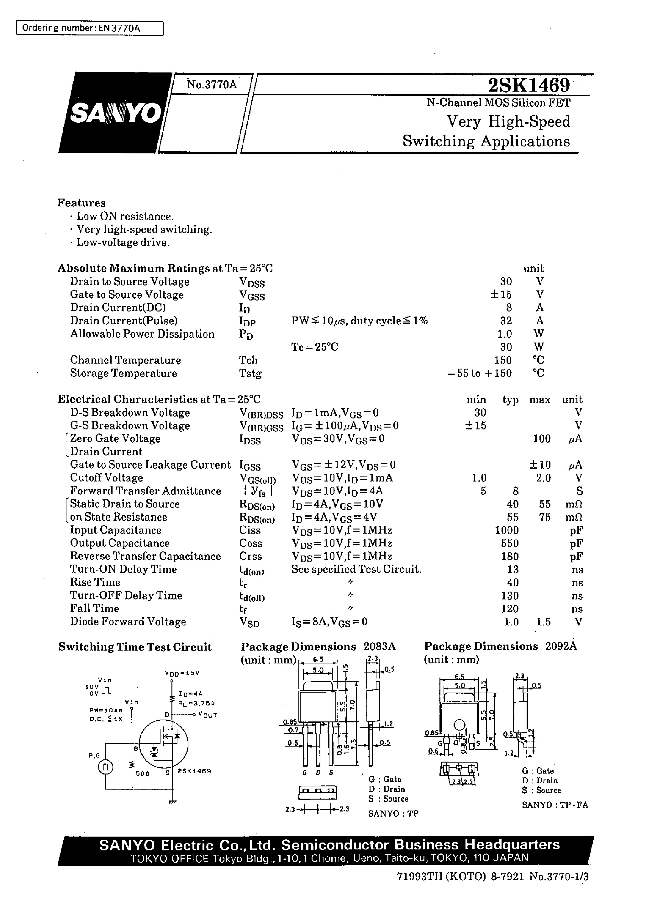 Даташит 2SK1469 - Very High-Speed Switching Applications страница 1