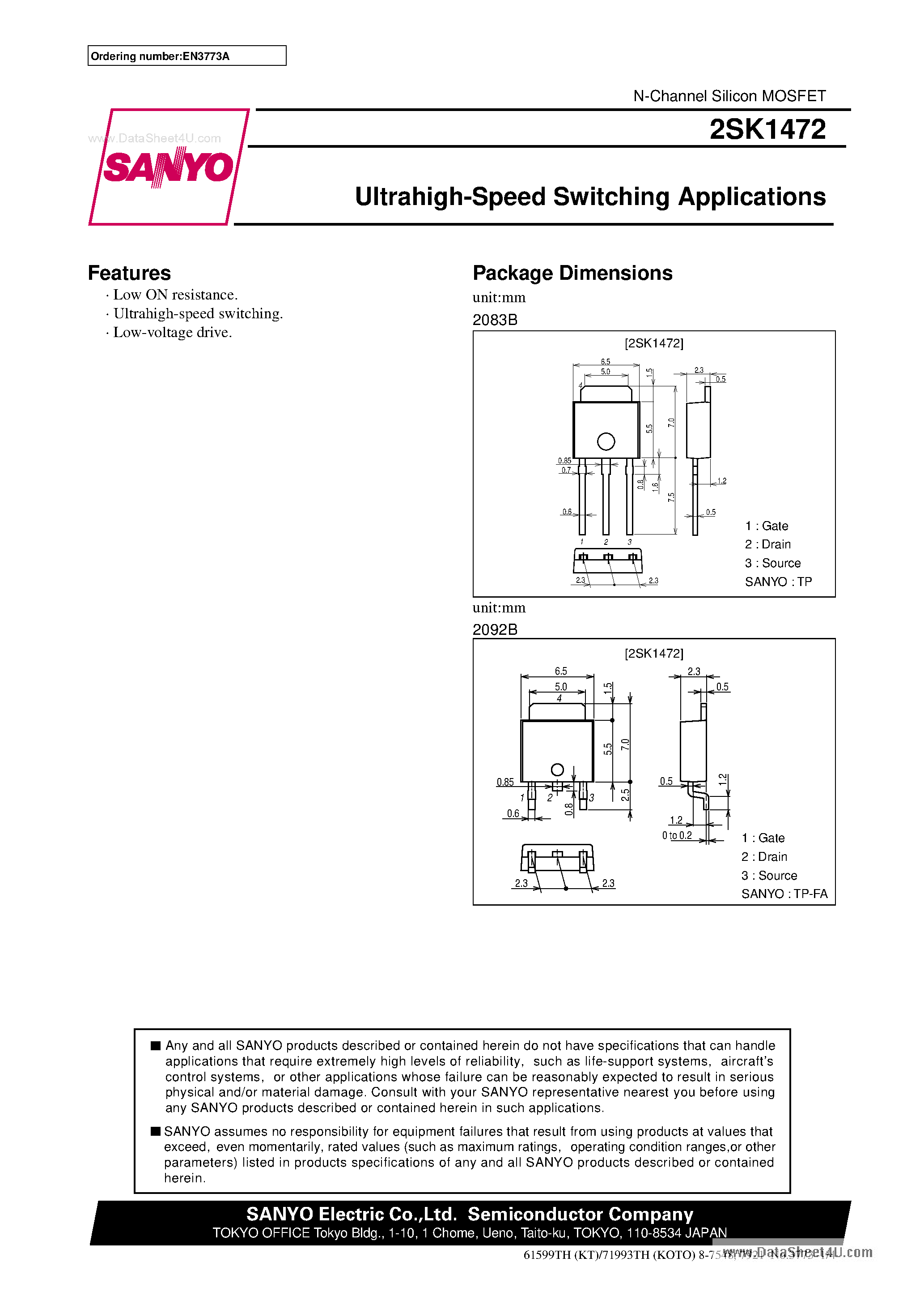 Даташит 2SK1472 - Very High-Speed Switching Applications страница 1