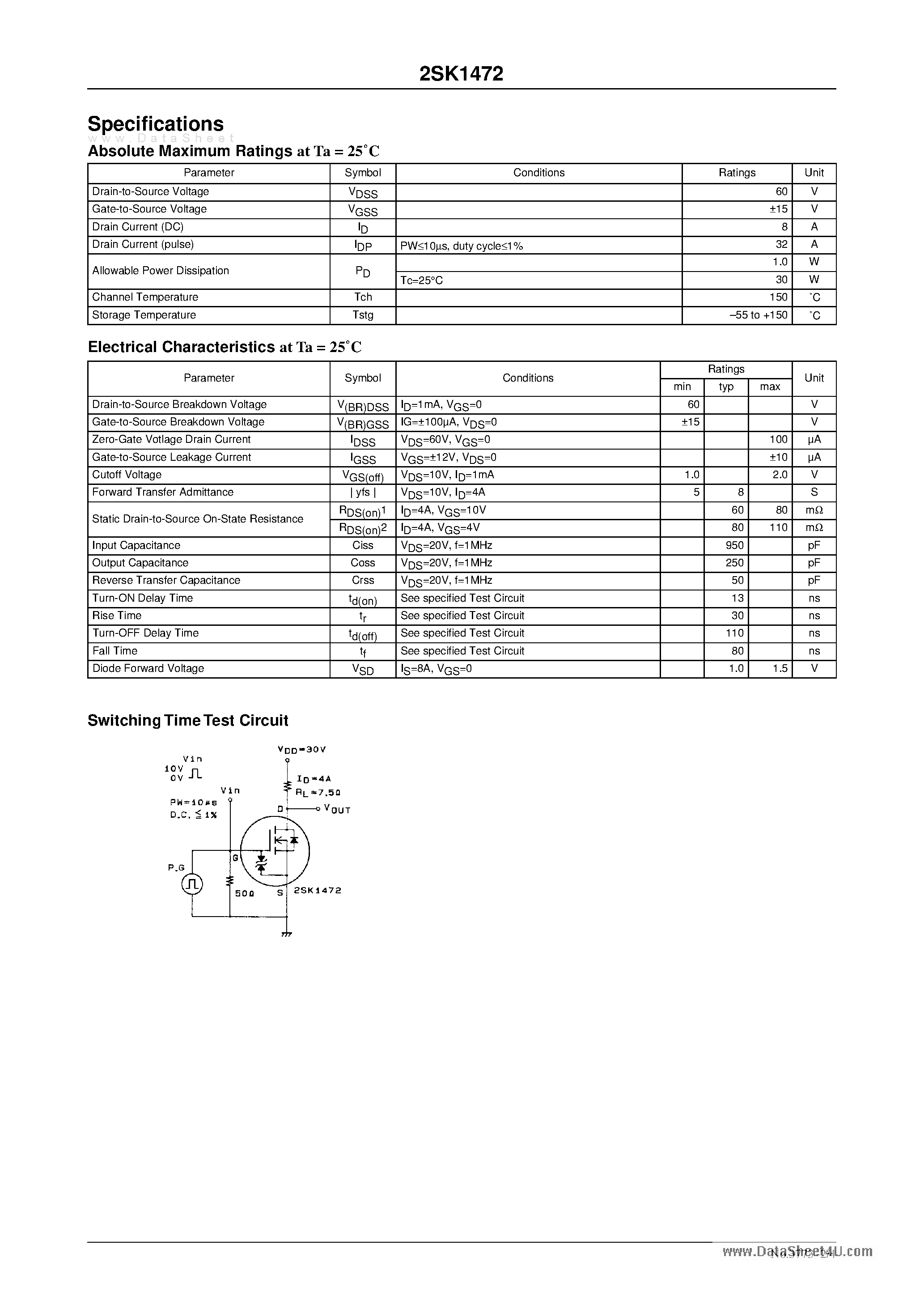 Даташит 2SK1472 - Very High-Speed Switching Applications страница 2