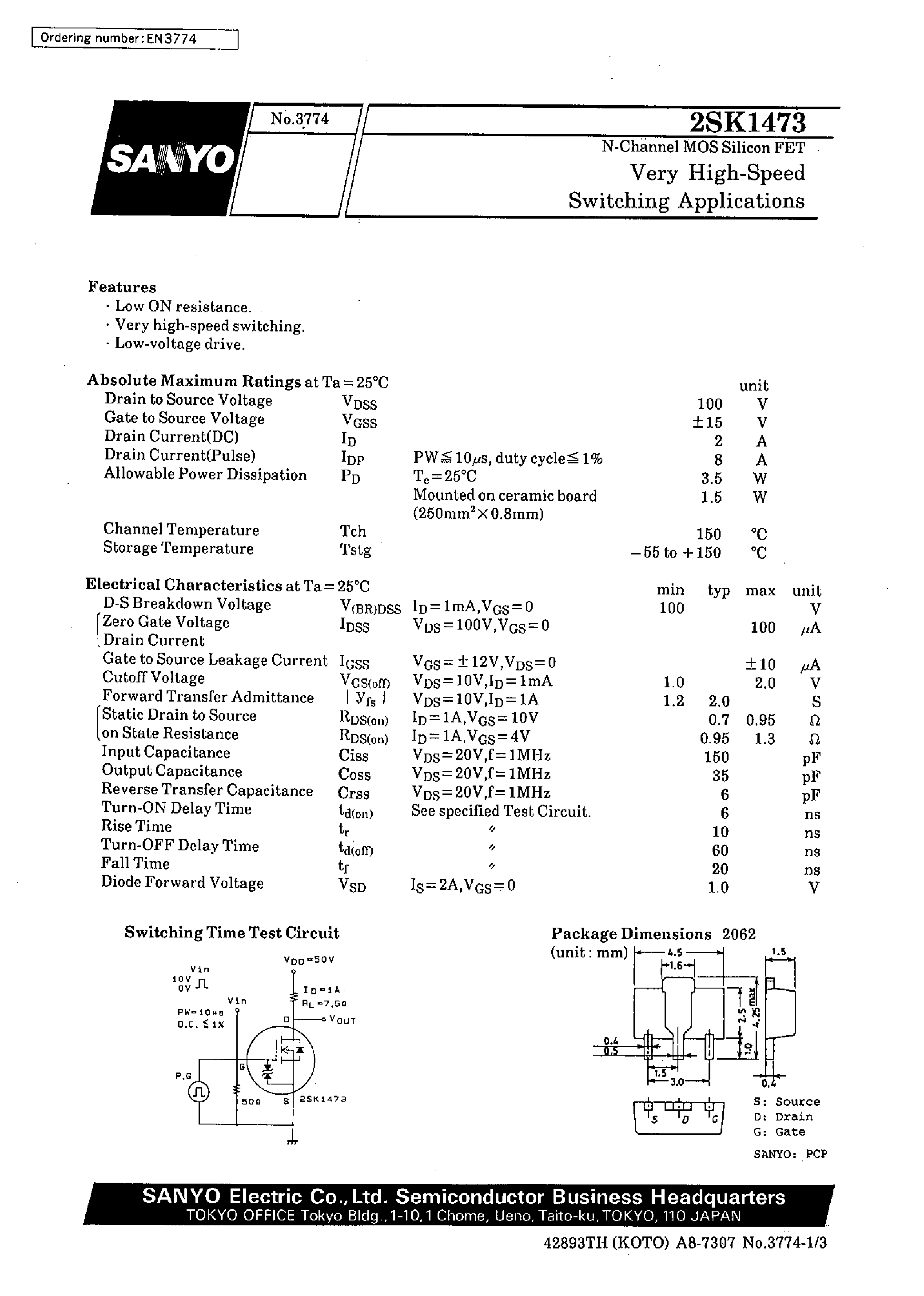 Даташит 2SK1473 - Very High-Speed Switching Applications страница 1