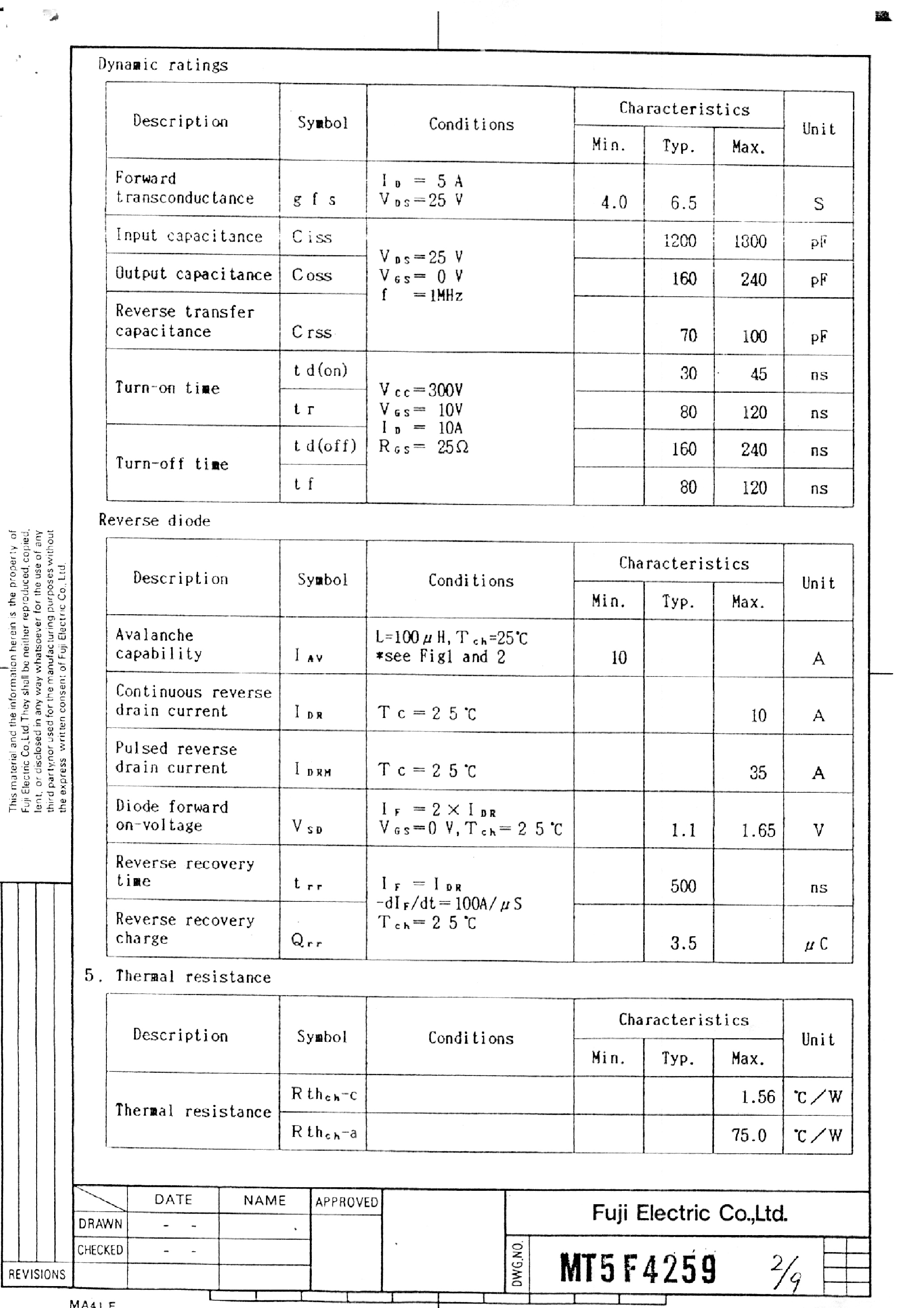Даташит 2SK1503-01 - Fuji power MOSFET Specification страница 2