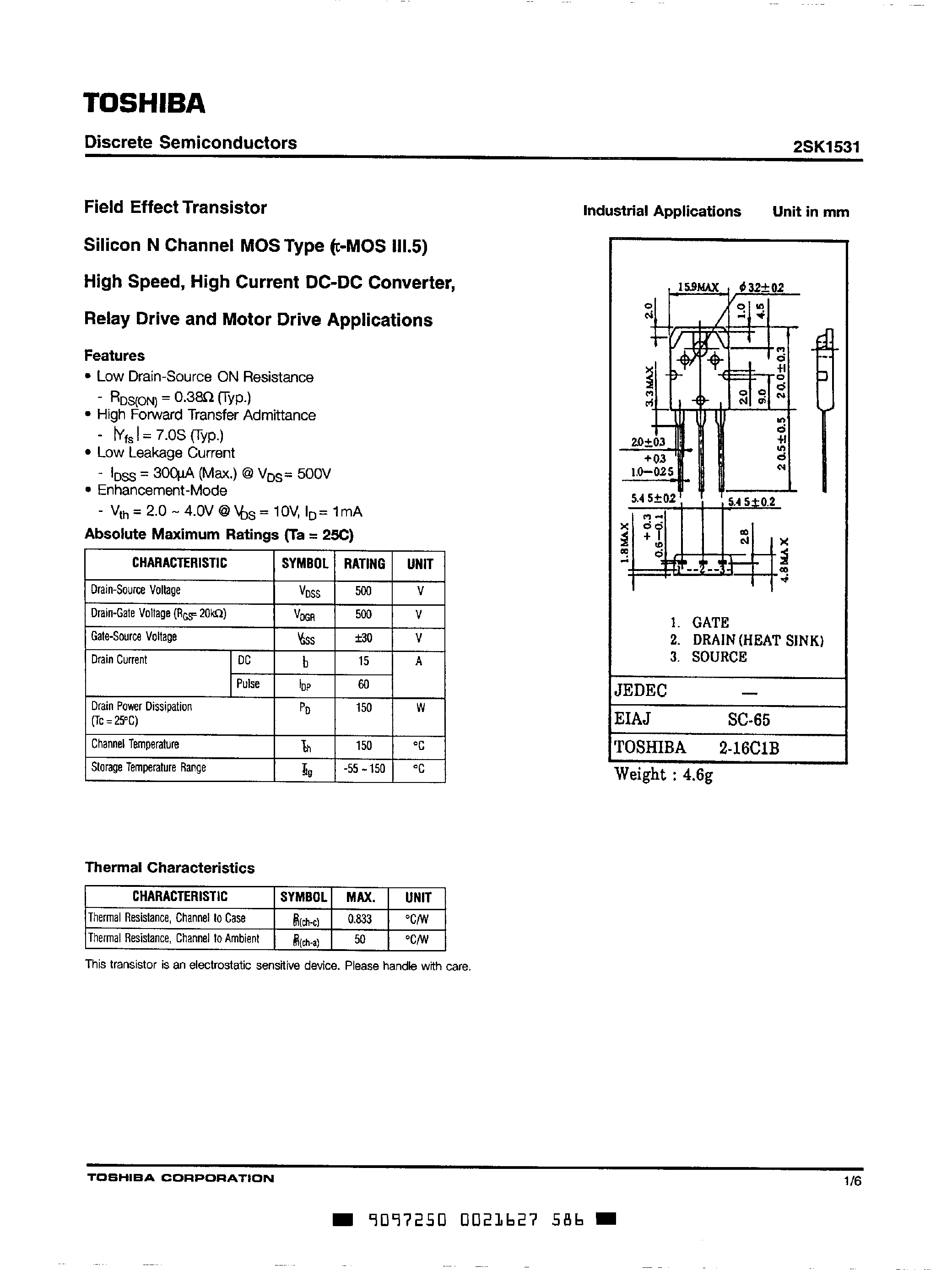 Даташит 2SK1531 - Discrete Semiconductors страница 1