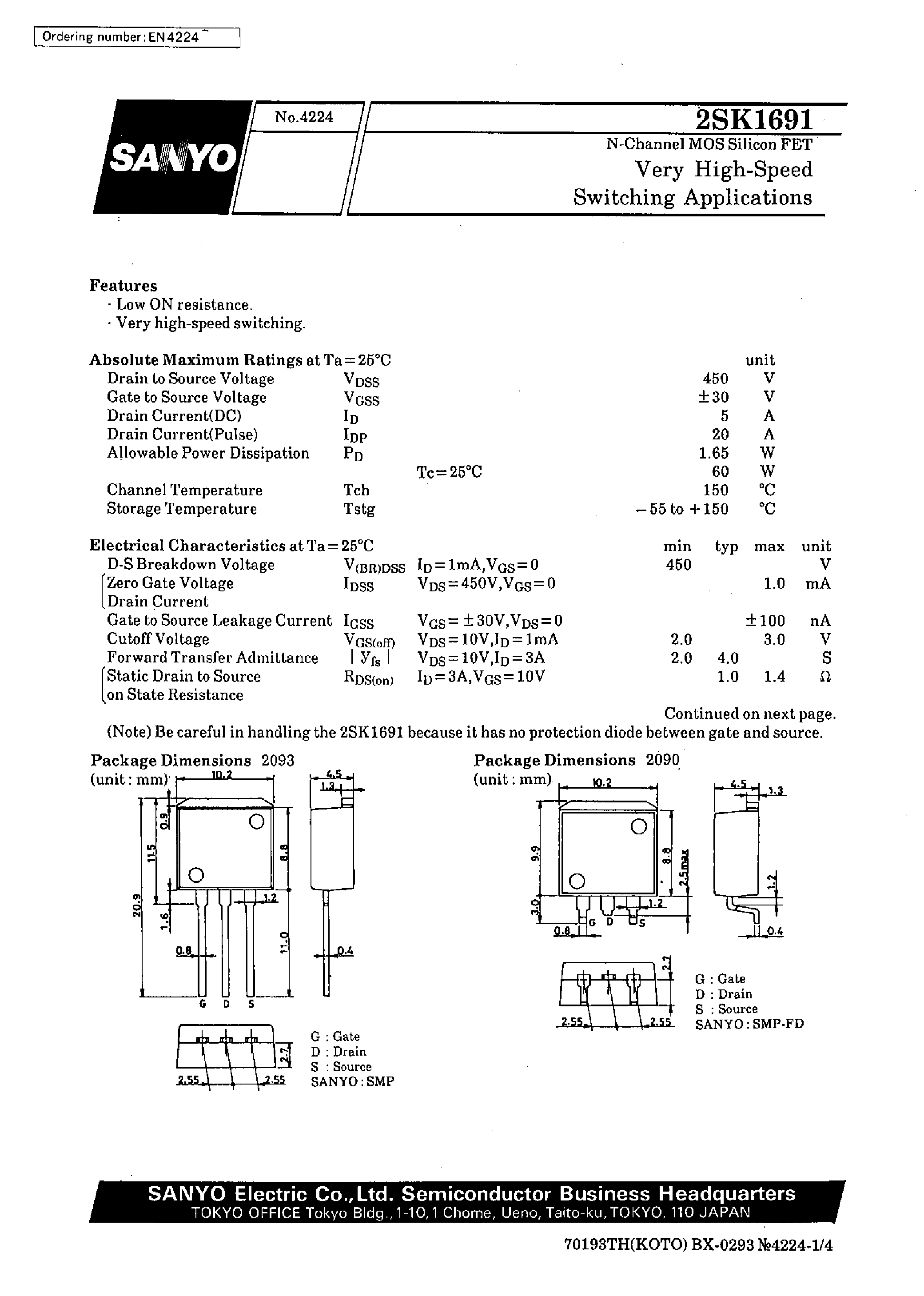 Даташит 2SK1691 - Very High-Speed Switching Applications страница 1
