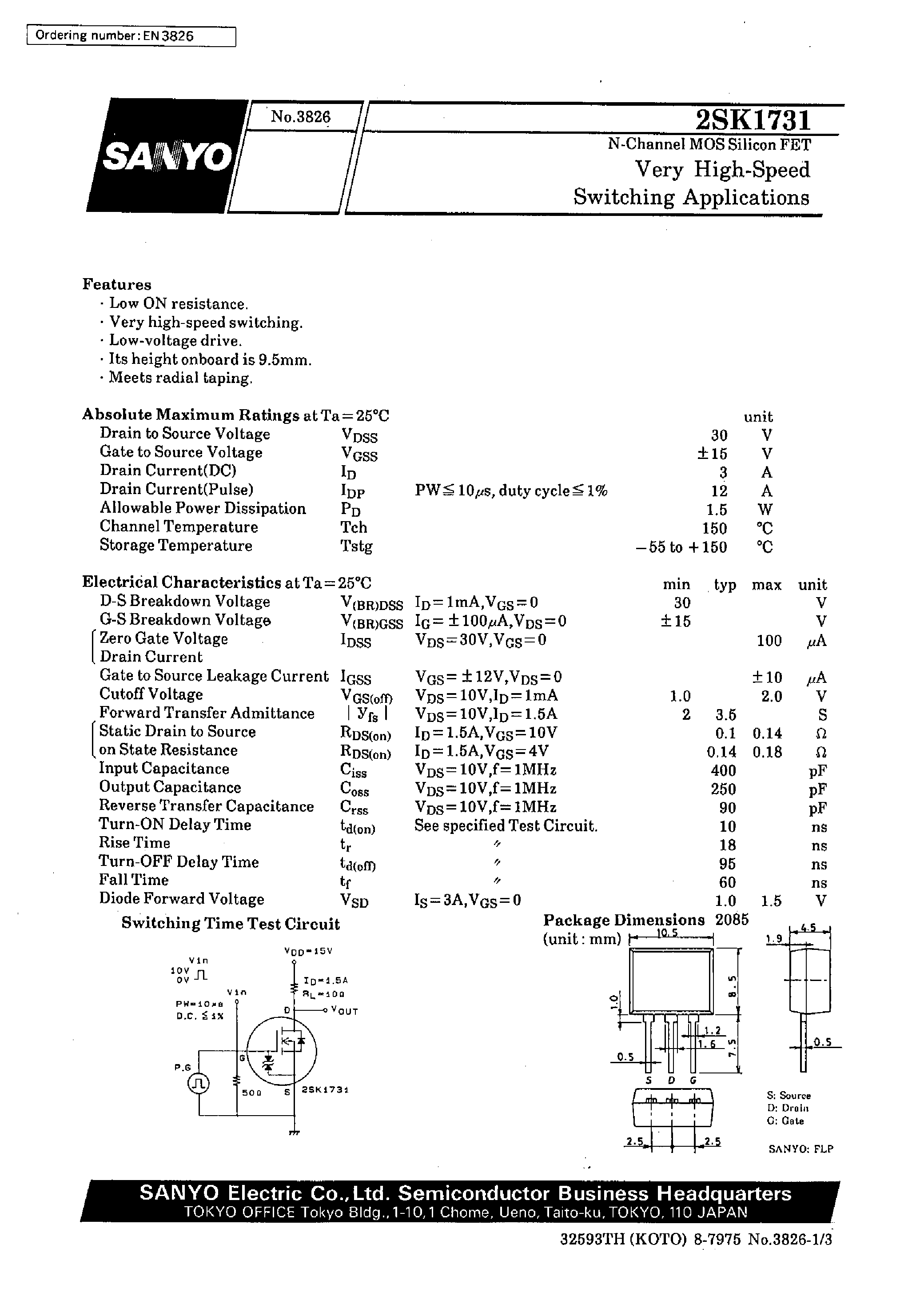 Даташит 2SK1731 - Very High-Speed Switching Applications страница 1