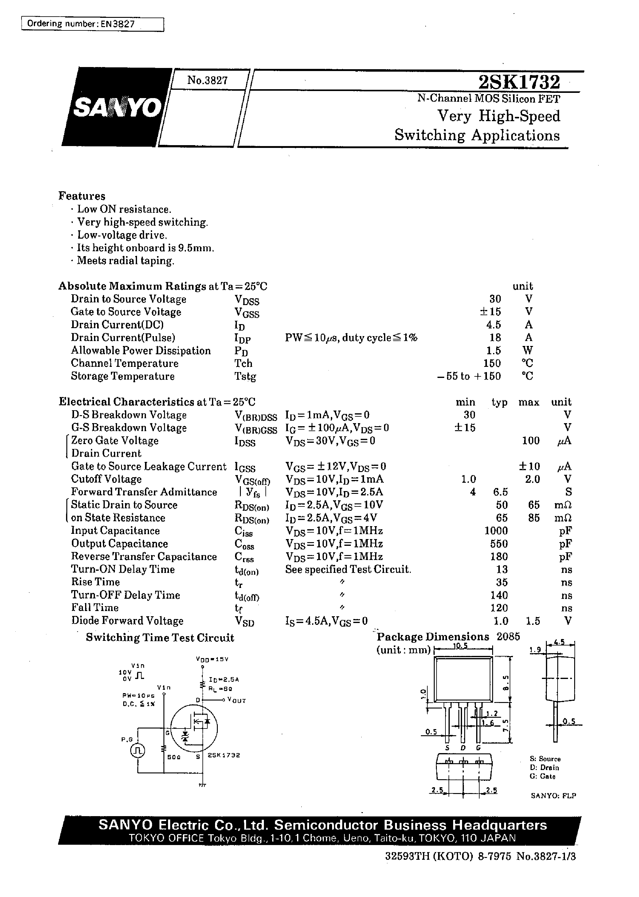 Даташит 2SK1732 - Very High-Speed Switching Applications страница 1