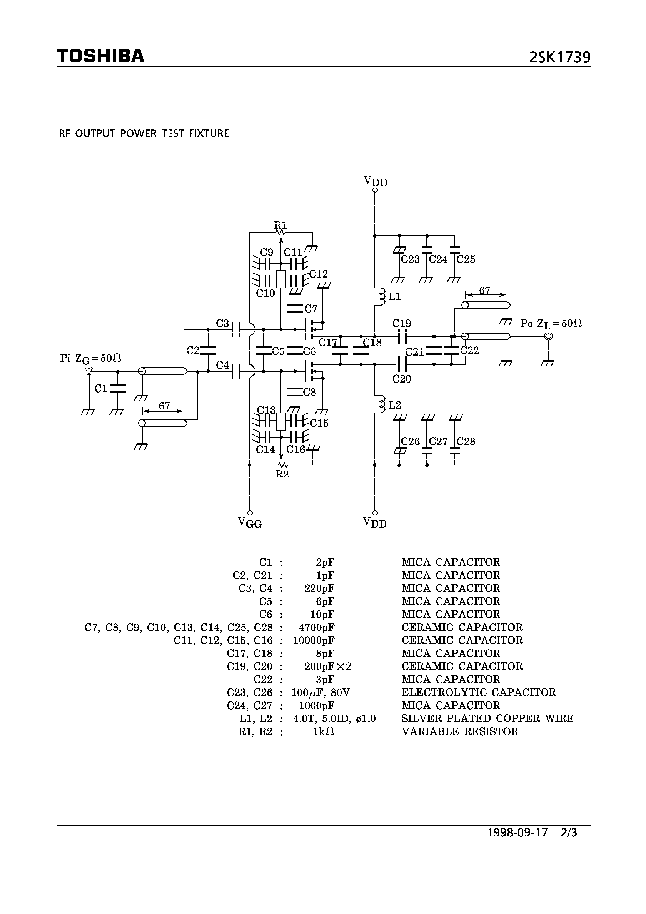 Даташит 2SK1739 - N CHANNEL MOS TYPE (RF POWER MOS FET for UHF TV BROADCAST TRANSMITTER) страница 2