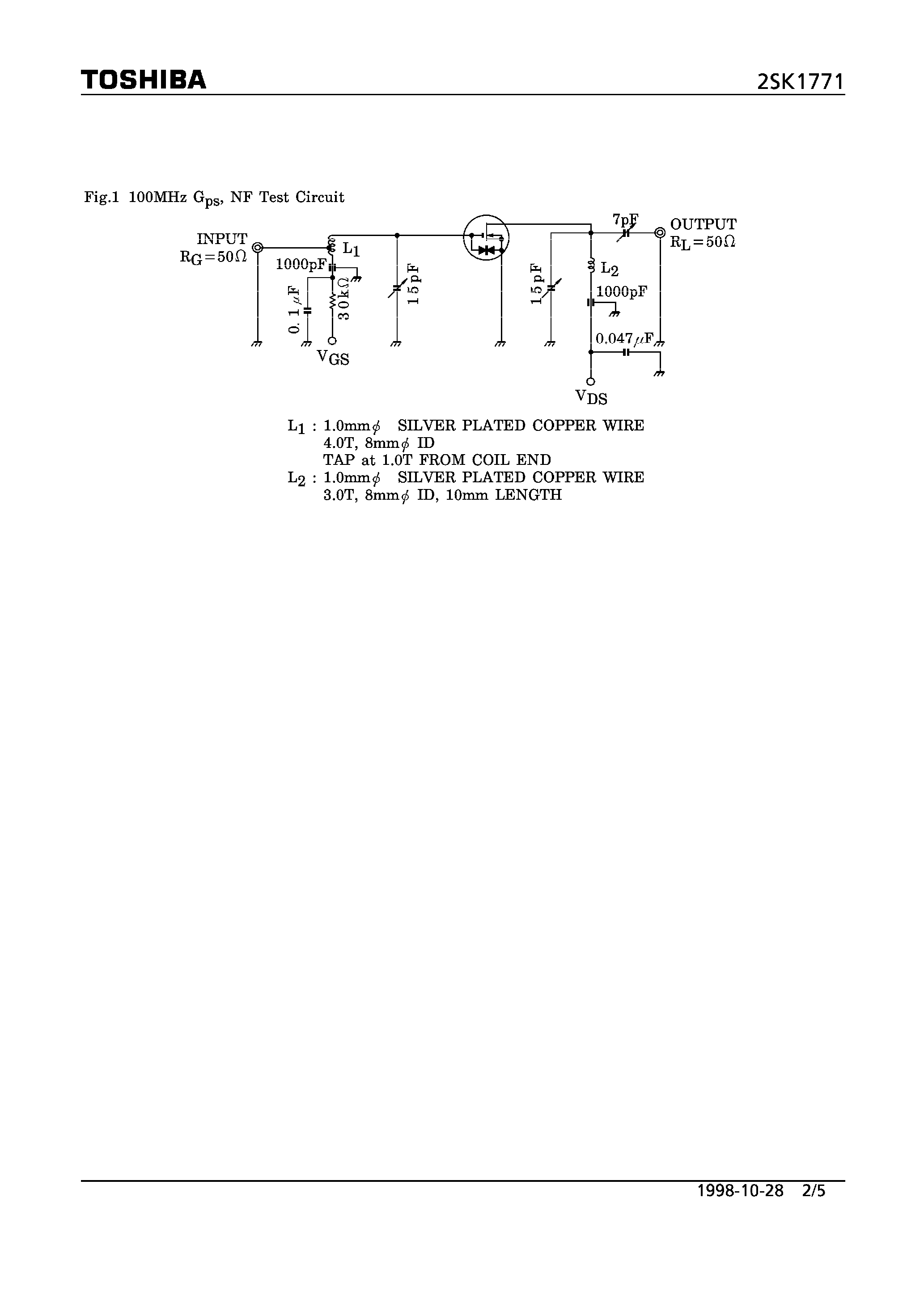 Даташит 2SK1771 - N-CHANNEL MOS TYPE (FM TUNER/ VHF RF AMPLIFIER APPLICATIONS) страница 2