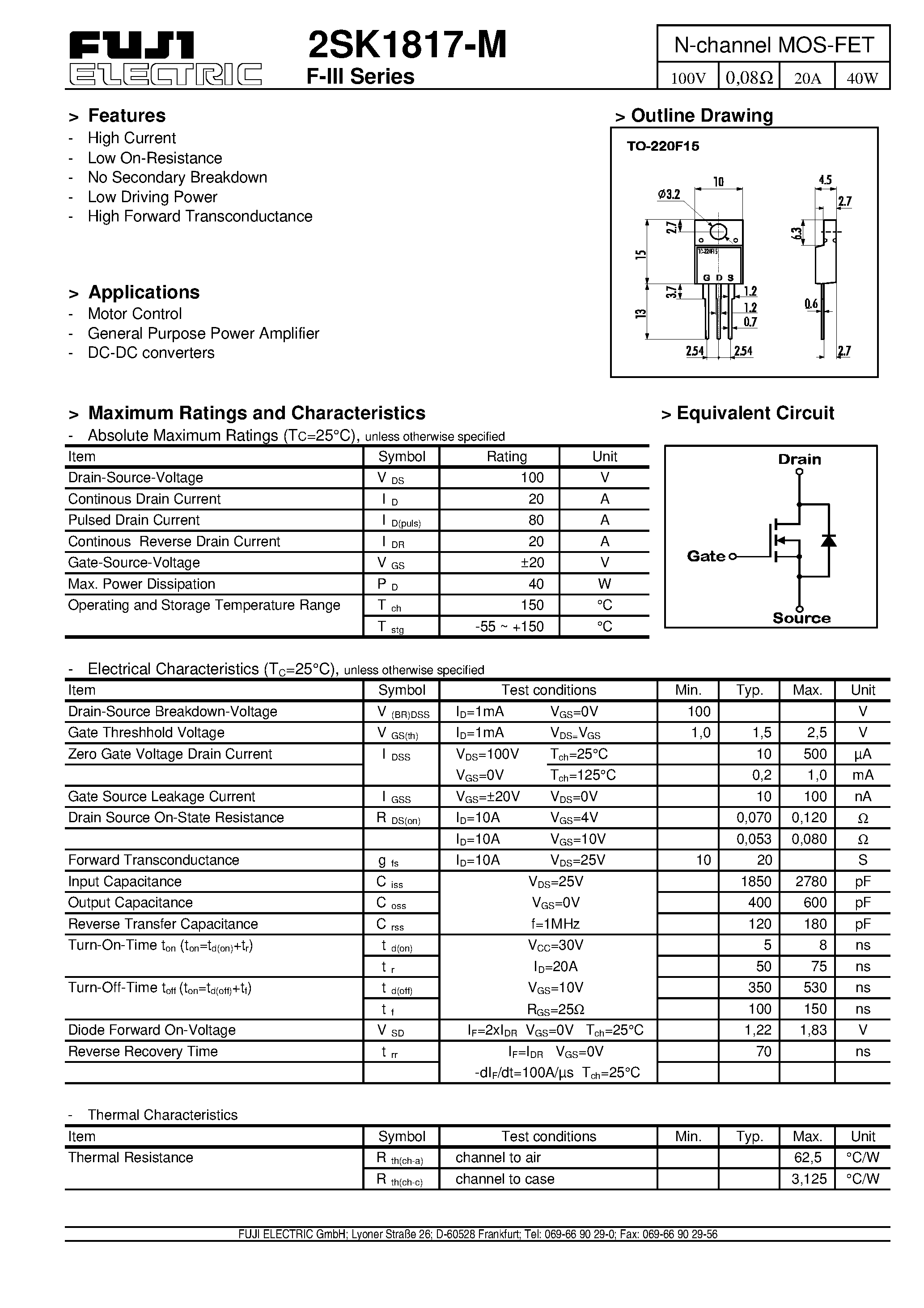 Даташит 2SK1817 - N-channel MOS-FET страница 1