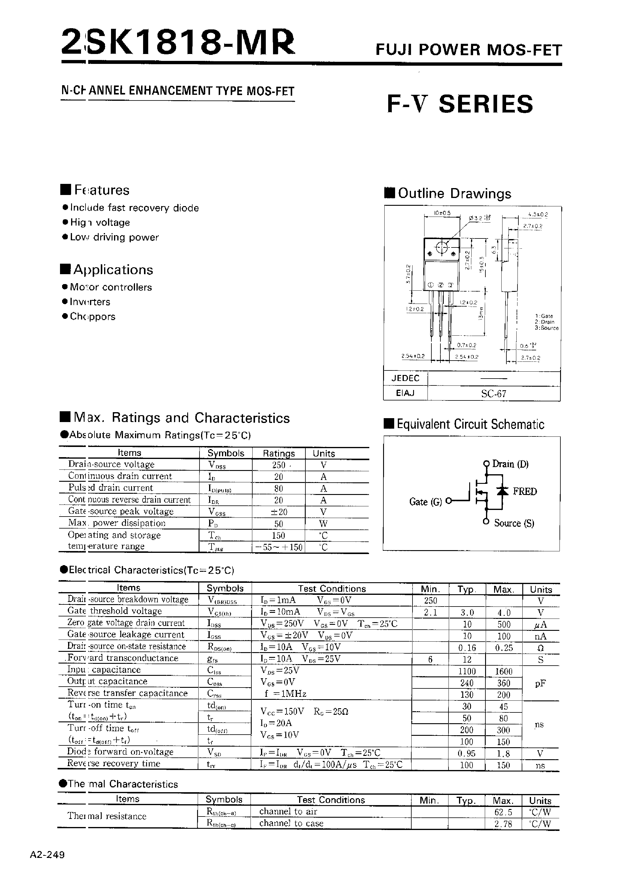 Даташит 2SK1818-MR - N-CHANNEL ENHANCEMENT TYPE MOSFET страница 1