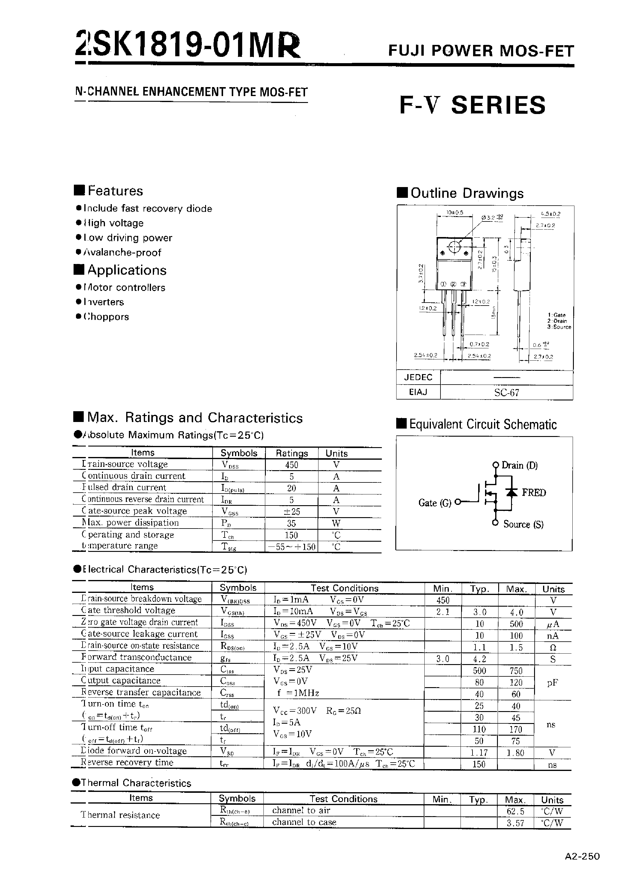 Даташит 2SK1819-01MR - N-CHANNEL ENHANCEMENT TYPE MOSFET страница 1