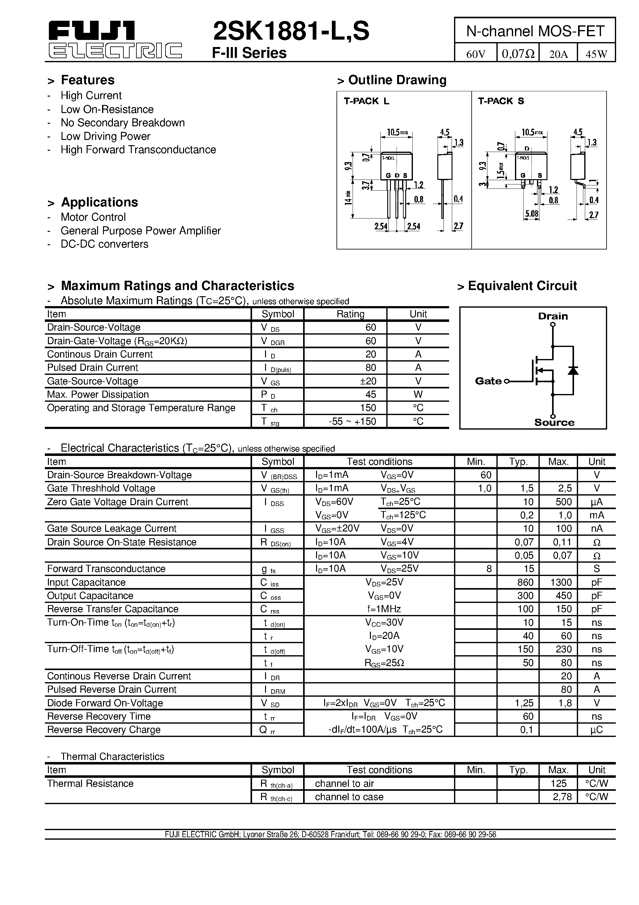 Даташит 2SK1881-L - N-channel MOS-FET страница 1