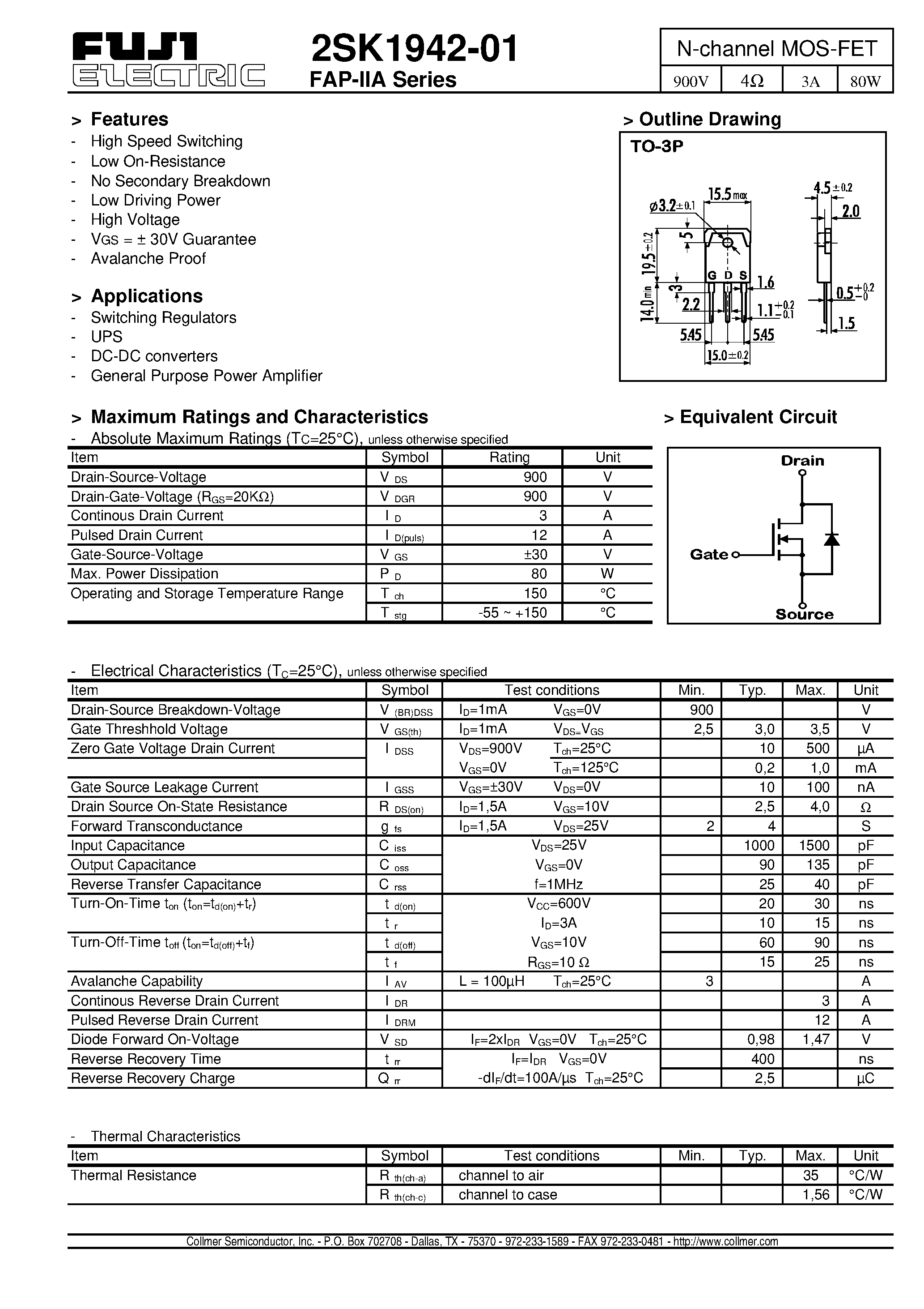 Даташит 2SK1942-01 - N-channel MOS-FET страница 1