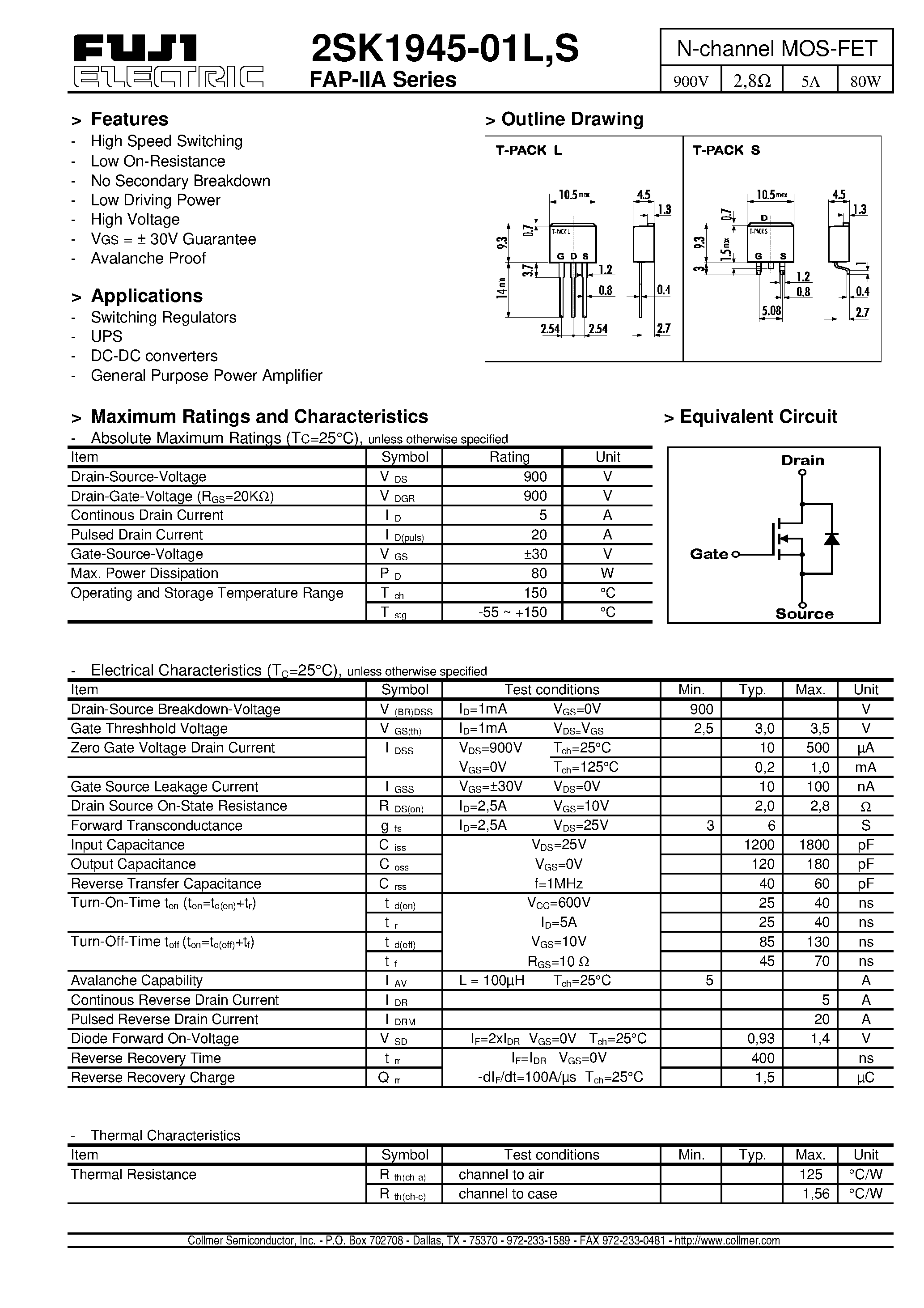 Даташит 2SK1945-01LS - N-channel MOS-FET страница 1