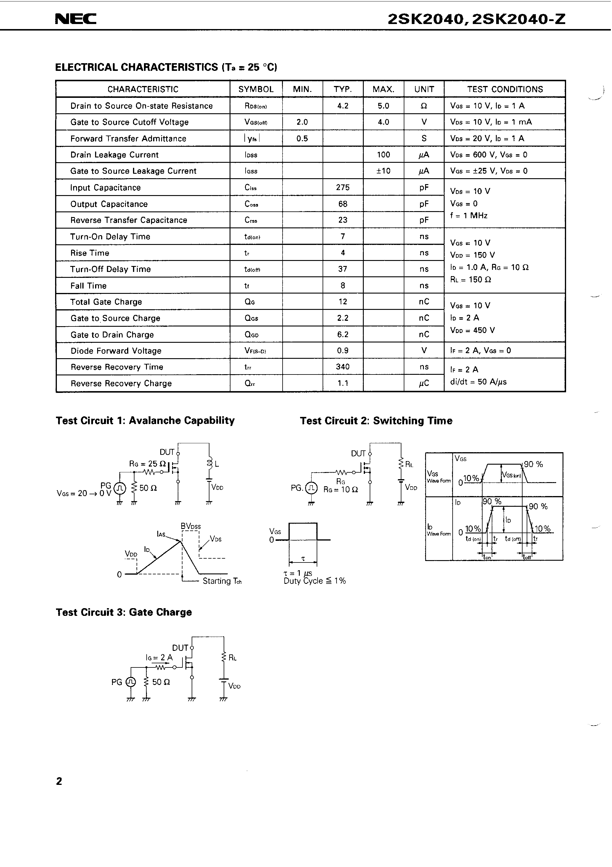 Даташит на микросхему 2SK2040 страница 2 Даташит 2SK2040 - SWITCHING N-CHANNEL POWER MOS FET INDUSTRIAL USE страница 2