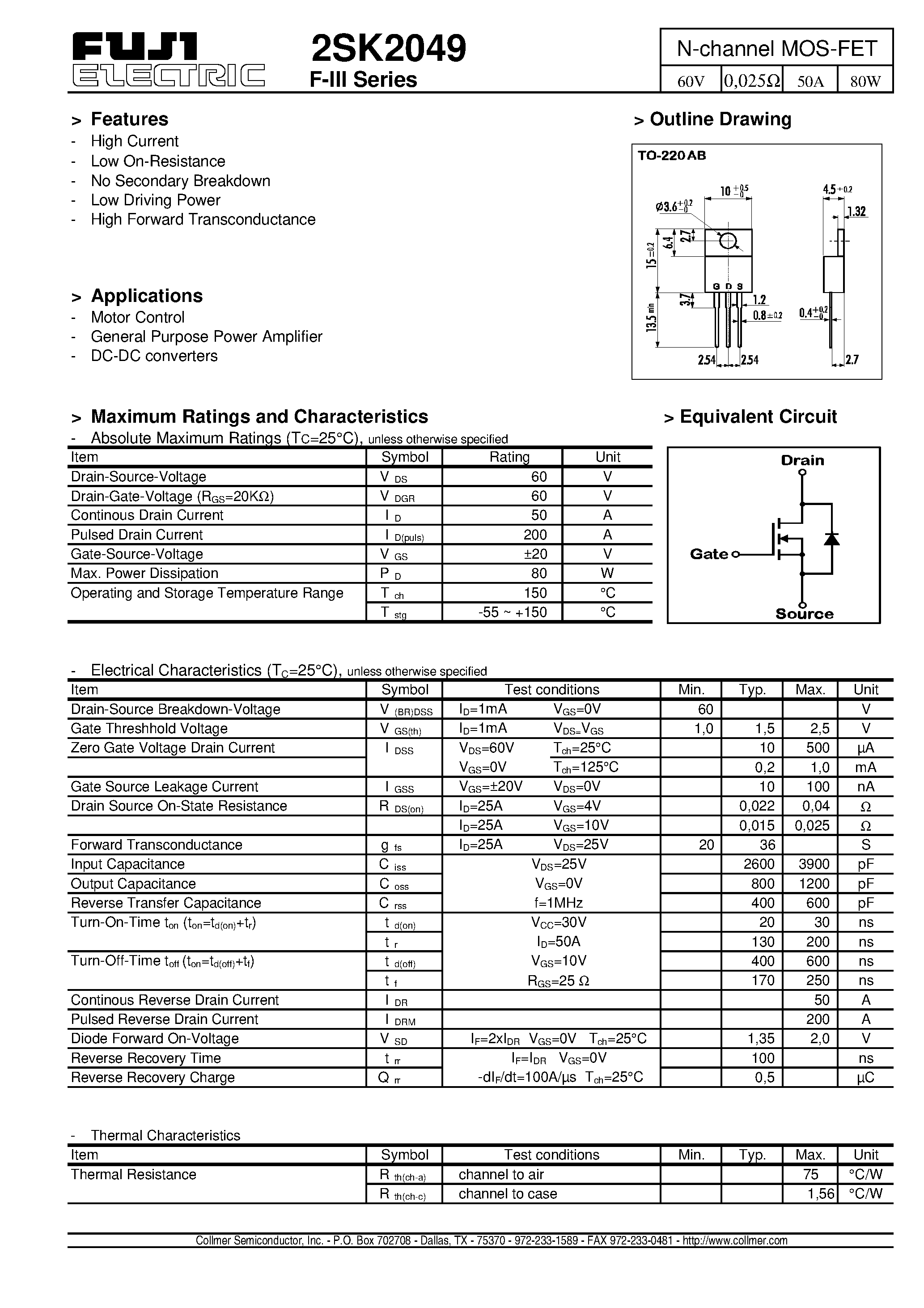 Даташит на микросхему 2SK2049 страница 1 Даташит 2SK2049 - N-channel MOS-FET страница 1