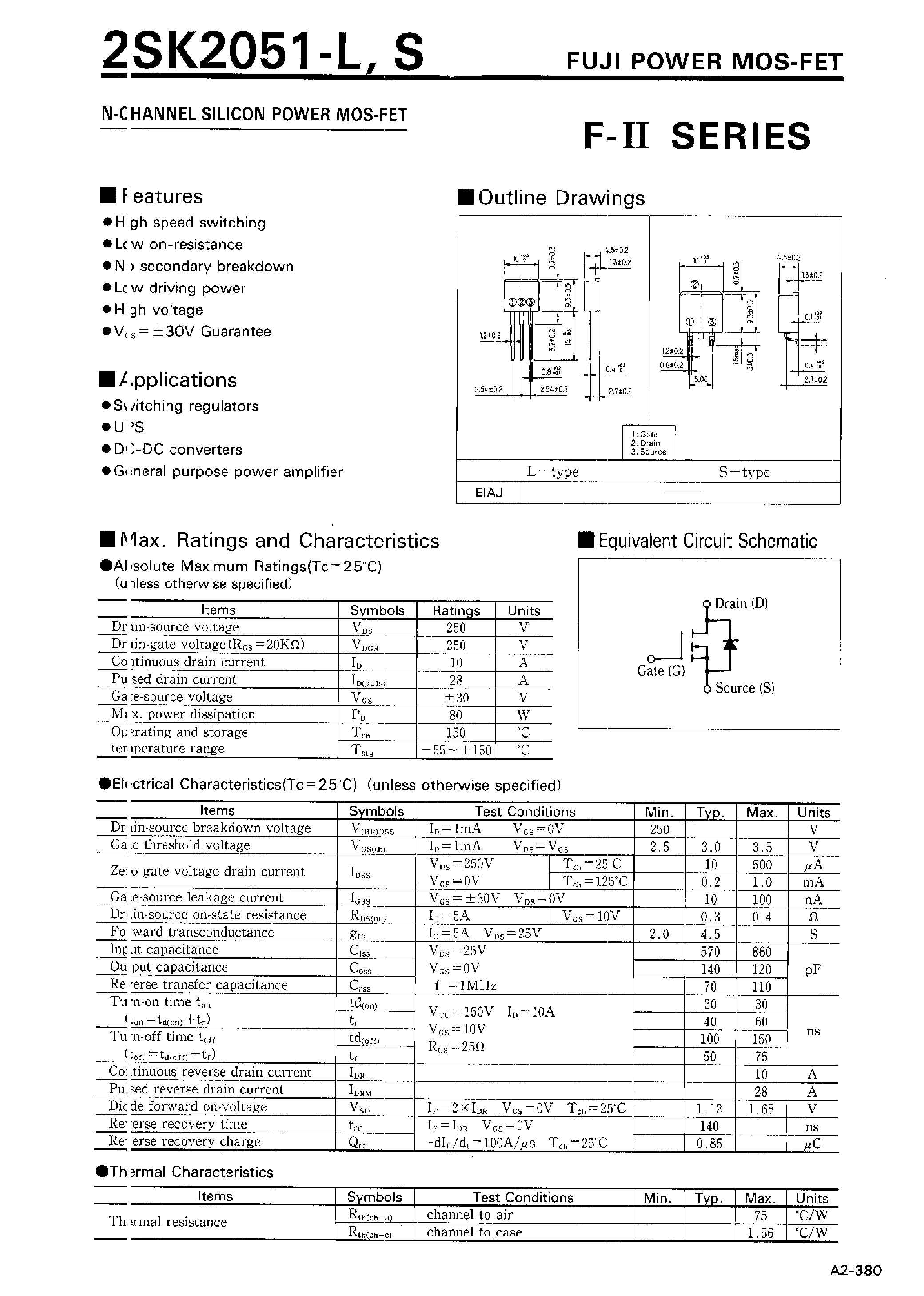 Даташит на микросхему 2SK2051-S страница 1 Даташит 2SK2051-S - N-CHANNEL SILICON POWER MOSFET страница 1