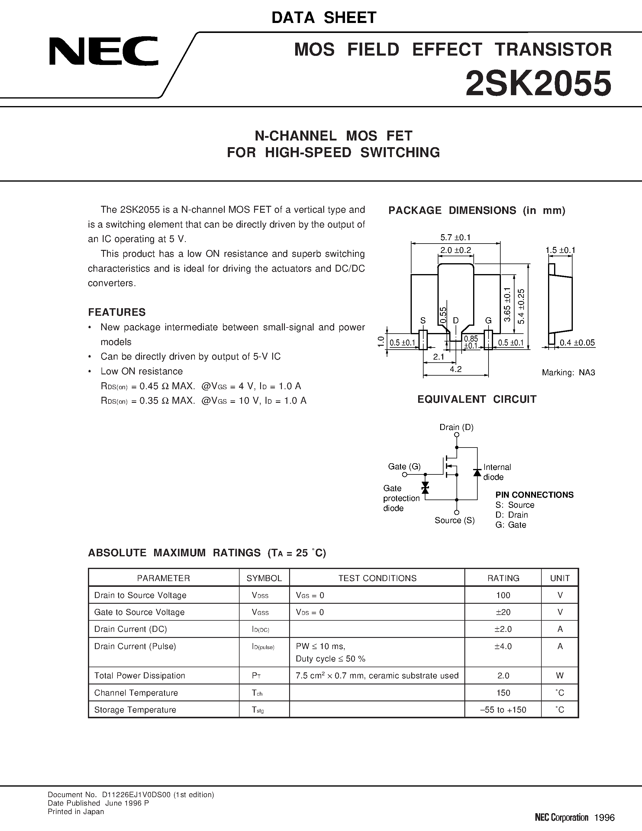 Даташит на микросхему 2SK2055 страница 1 Даташит 2SK2055 - N-CHANNEL MOS FET FOR HIGH-SPEED SWITCHING страница 1