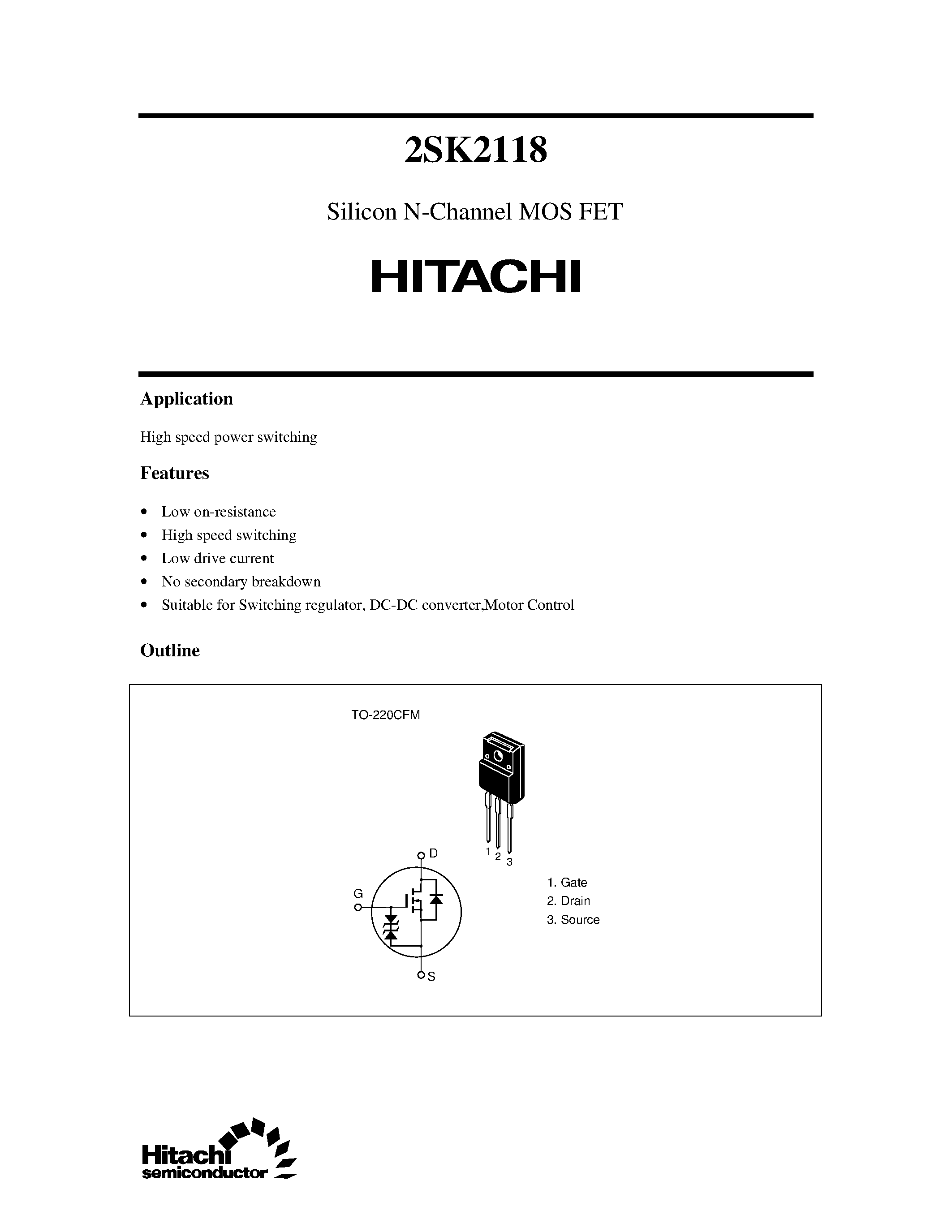 Datasheet 2SK2118 - Silicon N-Channel MOS FET page 1