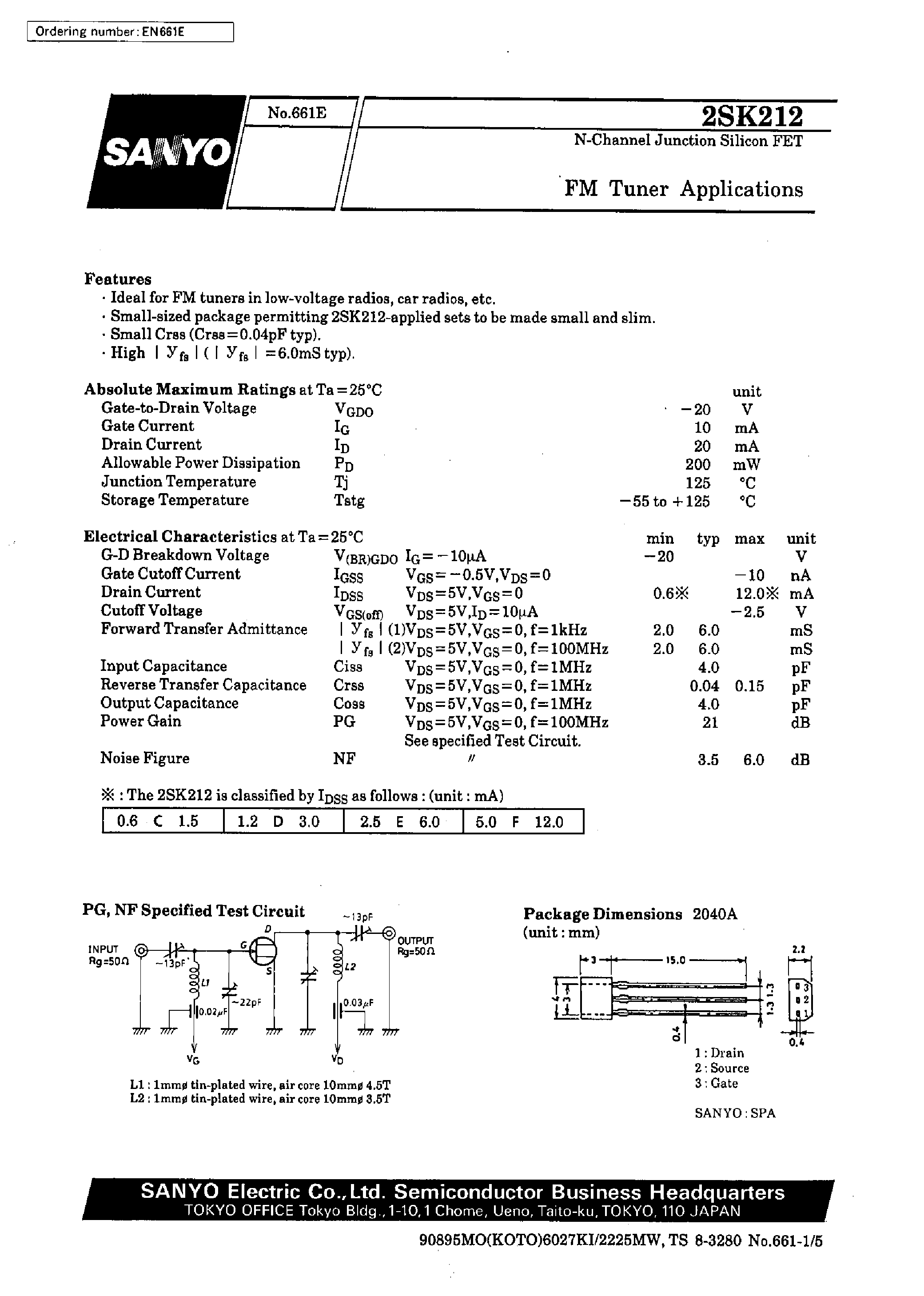 Даташит на микросхему 2SK212 страница 1 Даташит 2SK212 - N-Channel Junction Silicon FET(FM Tuner Applications) страница 1