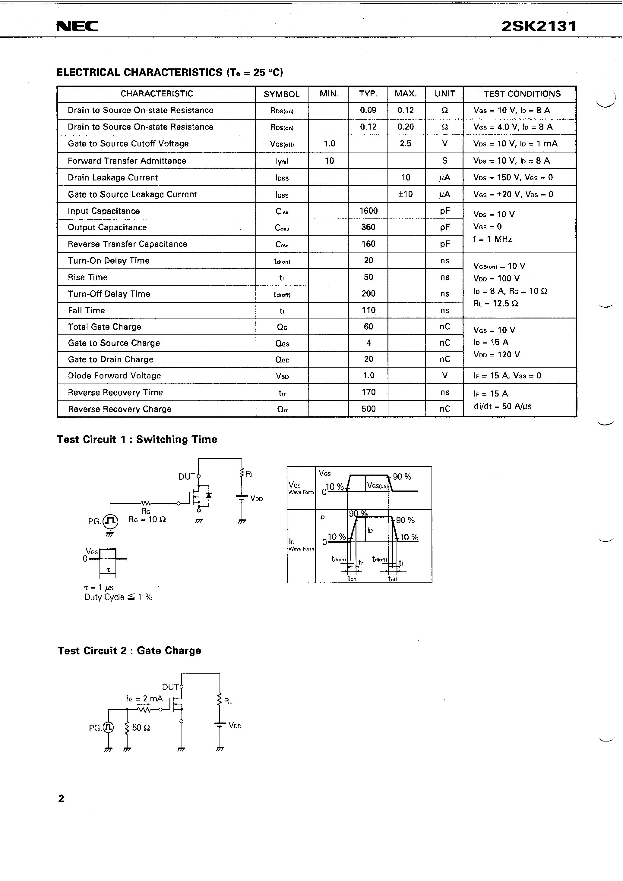 Даташит на микросхему 2SK2131 страница 2 Даташит 2SK2131 - SWITCHING N-CHANNEL POWER MOS FET INDUSTRIAL USE страница 2