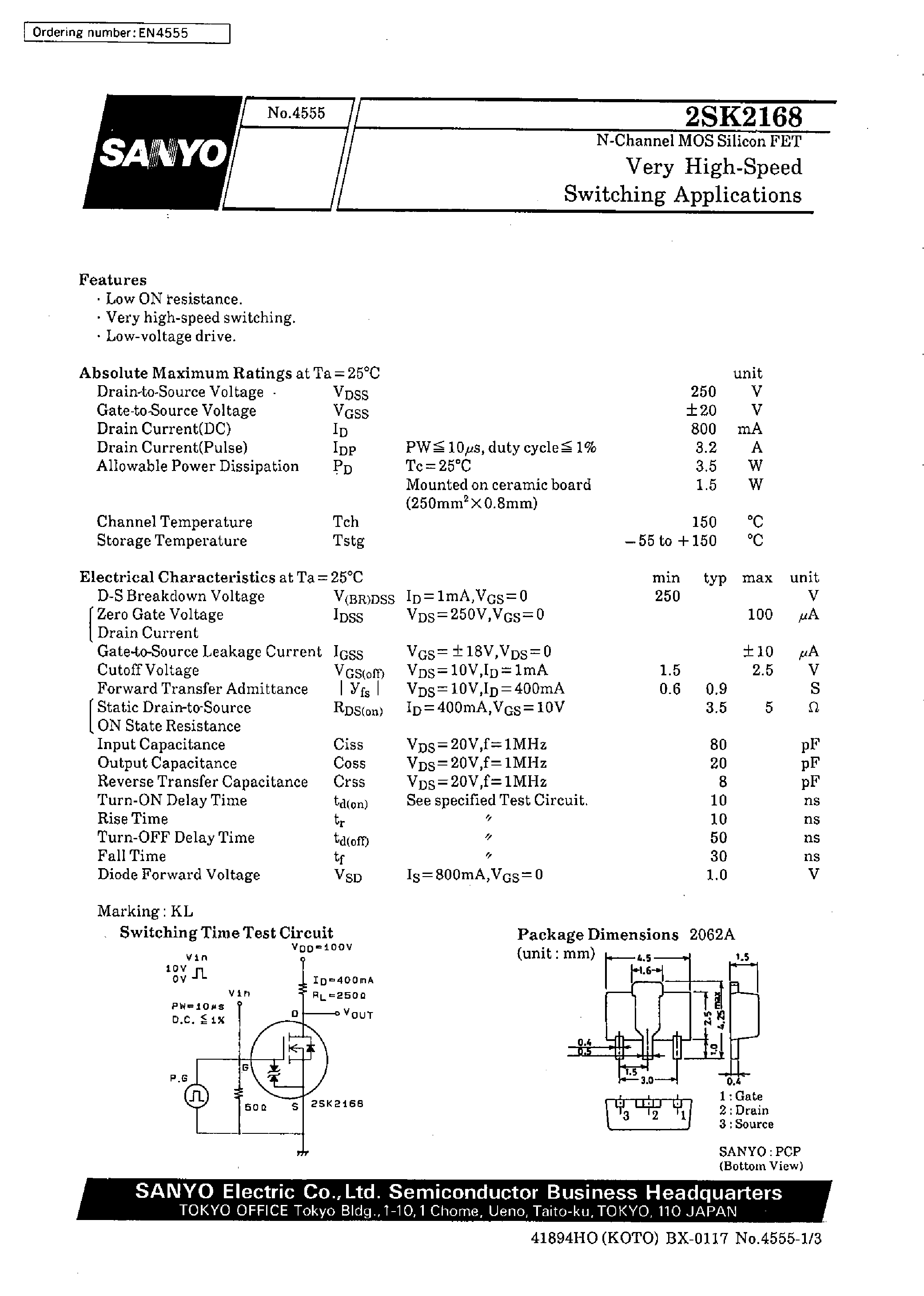 Datasheet 2SK2168 page 1 Datasheet 2SK2168 - Very High-Speed Switching Applications page 1