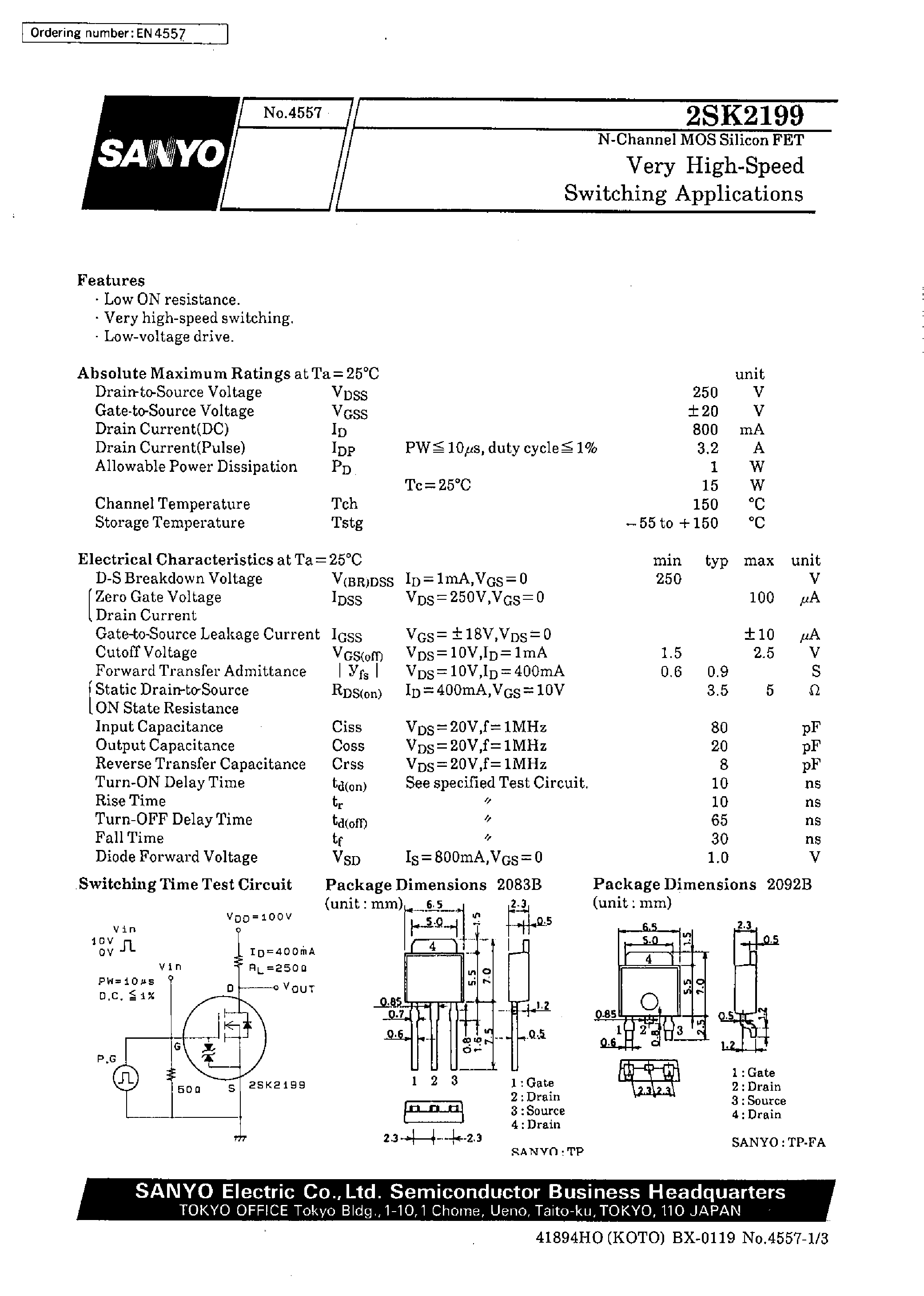 Datasheet 2SK2199 - Very High-Speed Switching Applications page 1