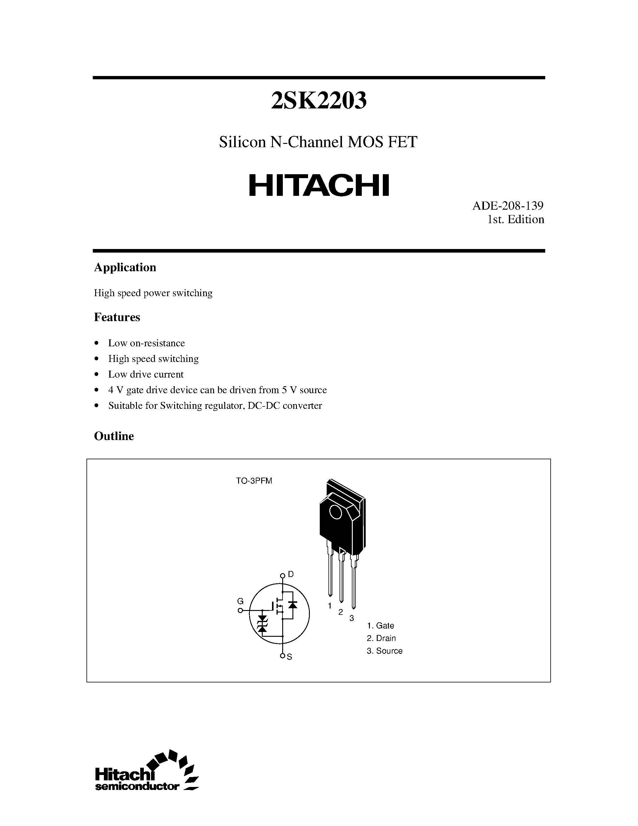 Даташит 2SK2203 - Silicon N-Channel MOS FET страница 1