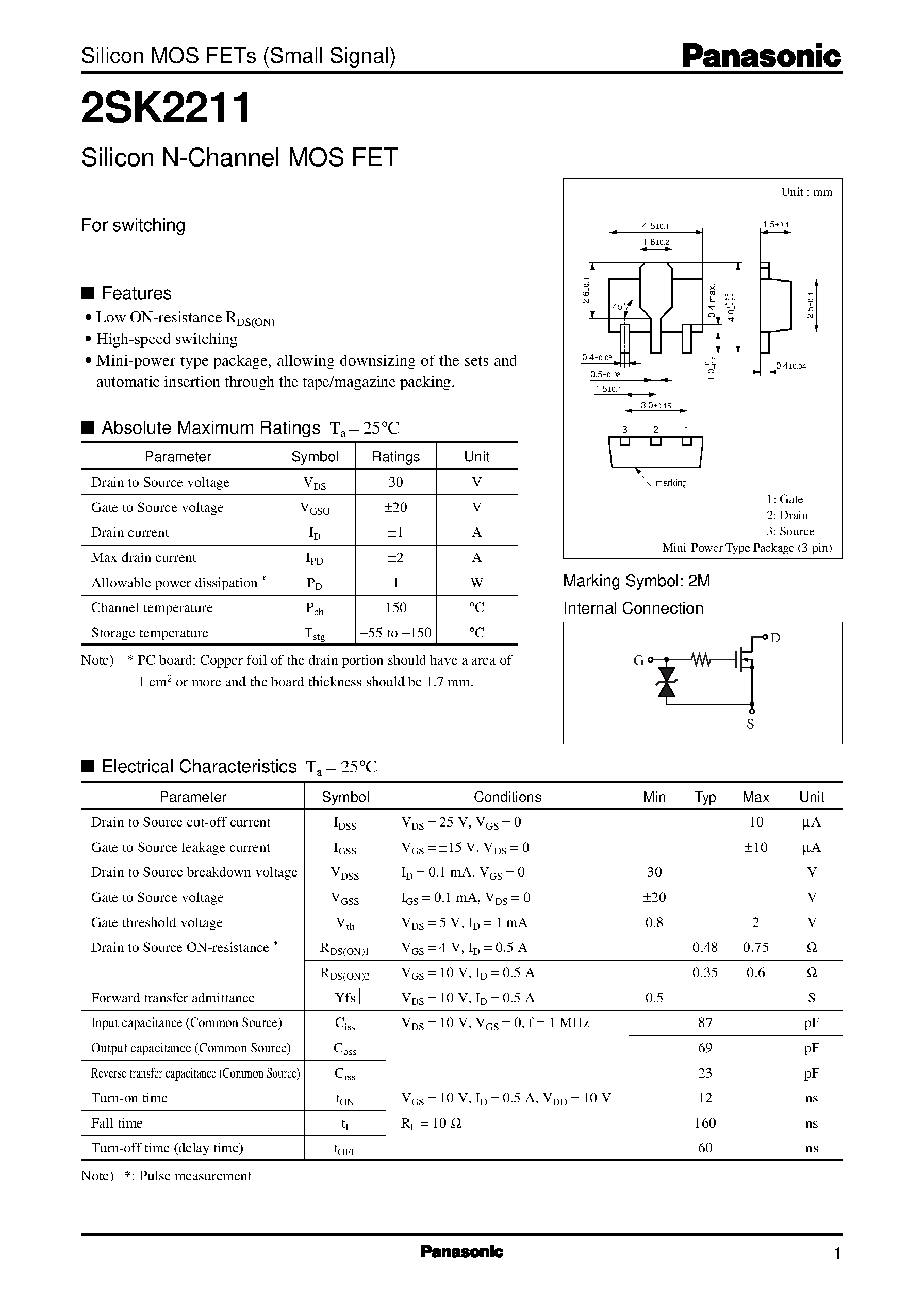 Даташит 2SK2211 - Silicon N-Channel MOS FET страница 1