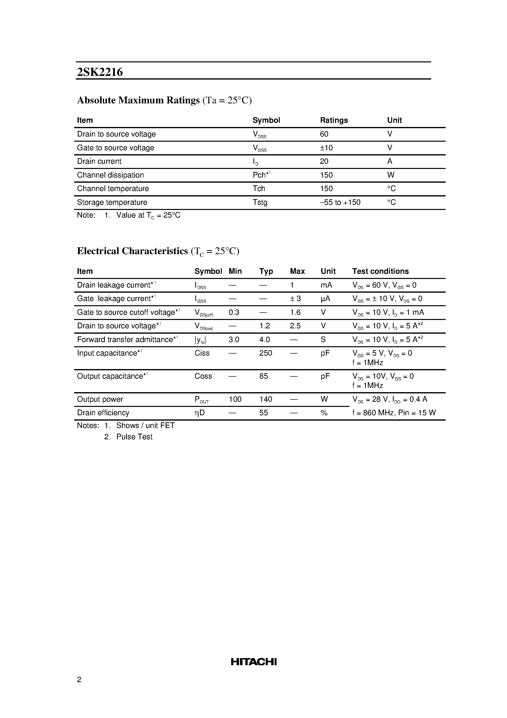Даташит на микросхему 2SK2216 страница 2 Даташит 2SK2216 - Silicon N-Channel MOS FET страница 2