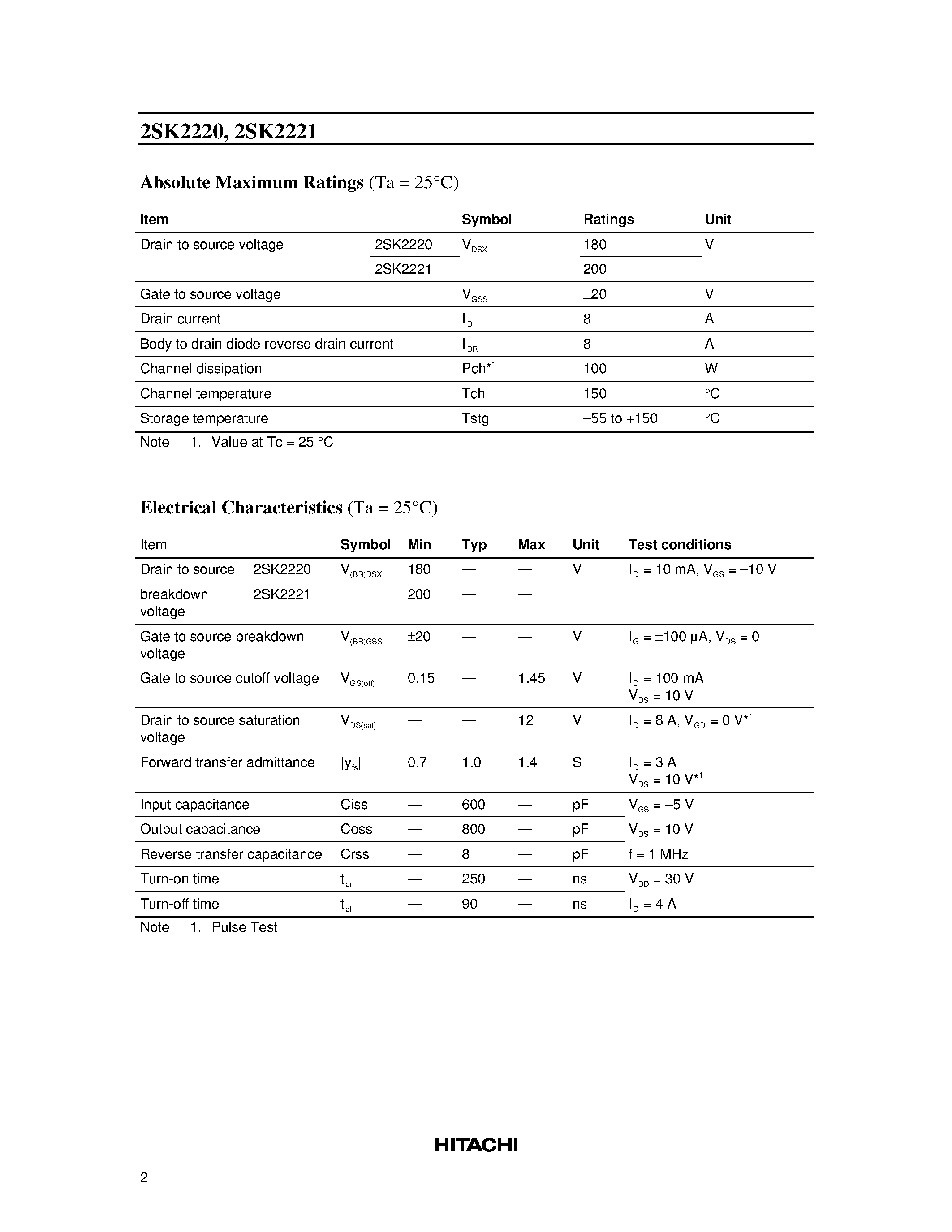 Даташит 2SK2221 - Silicon N-Channel MOS FET страница 2