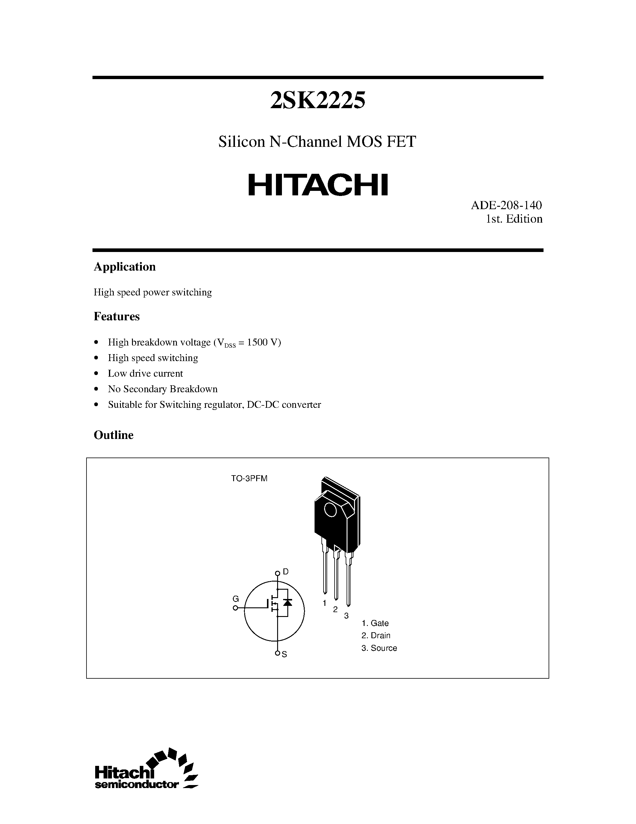 Даташит 2SK2225 - Silicon N-Channel MOS FET страница 1