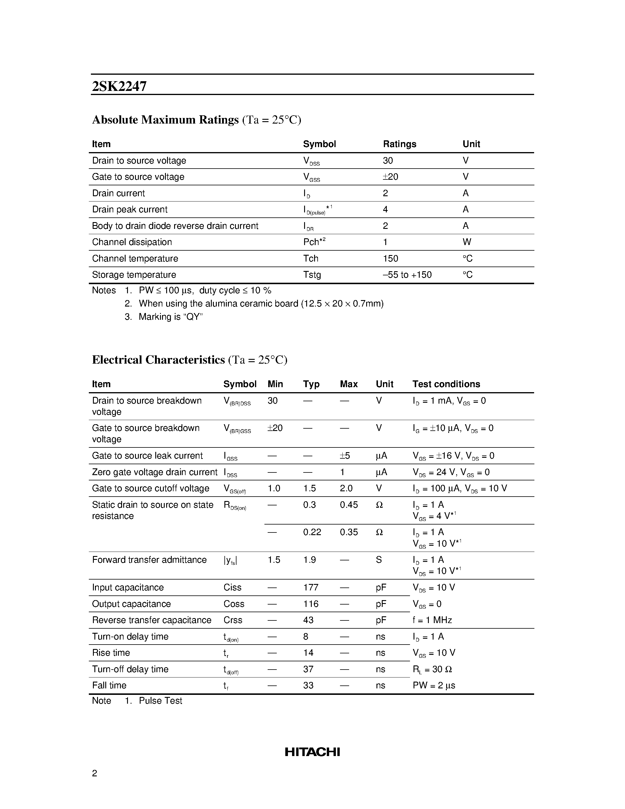 Даташит на микросхему 2SK2247 страница 2 Даташит 2SK2247 - Silicon N-Channel MOS FET страница 2