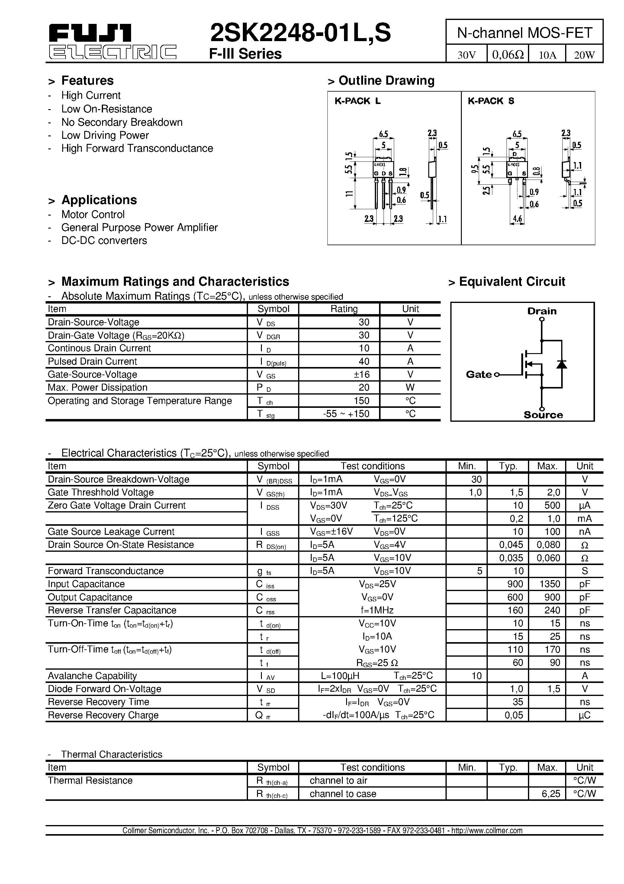 Даташит 2SK2248-01L - N-channel MOS-FET страница 1