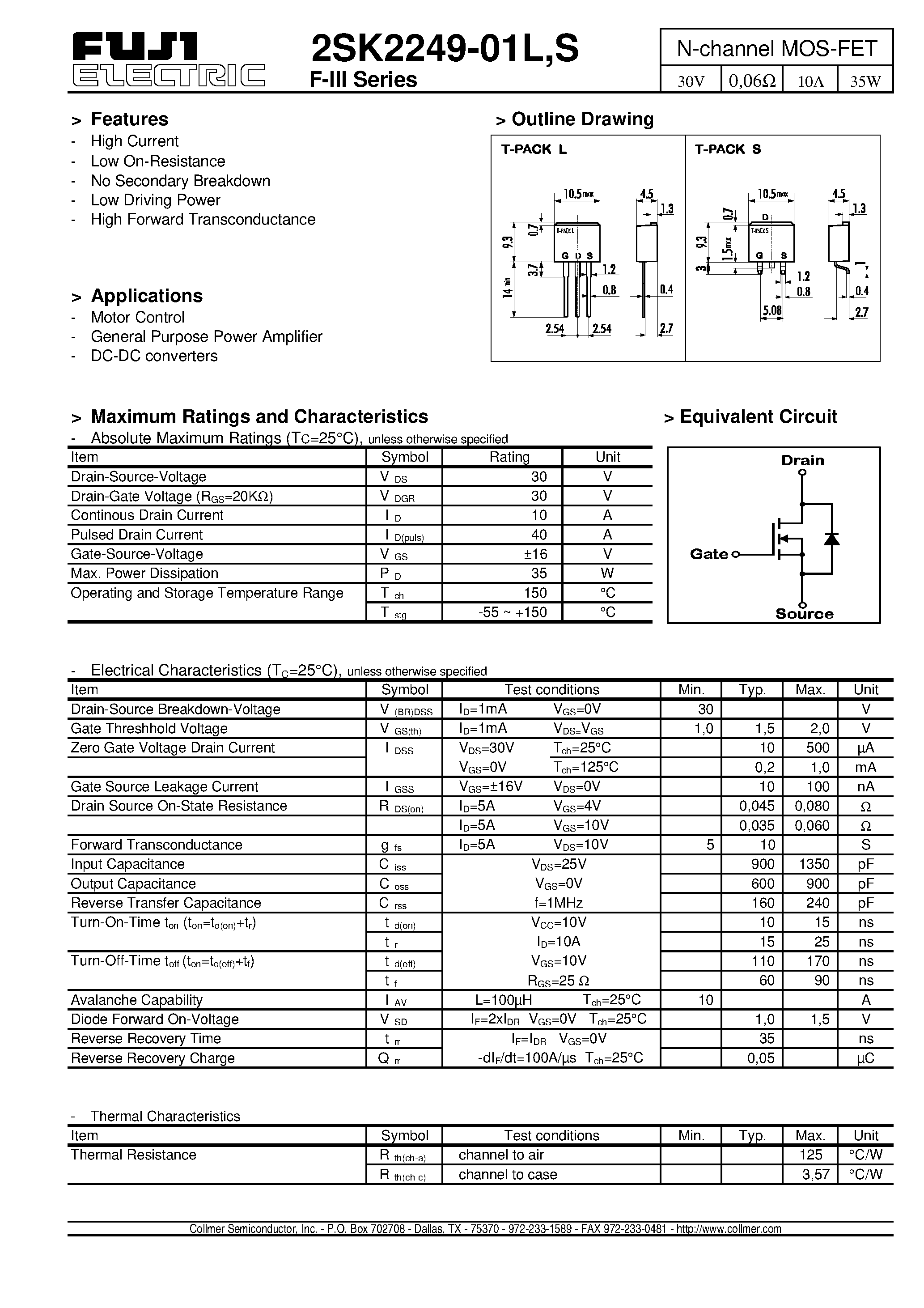 Даташит 2SK2249-01S - N-channel MOS-FET страница 1
