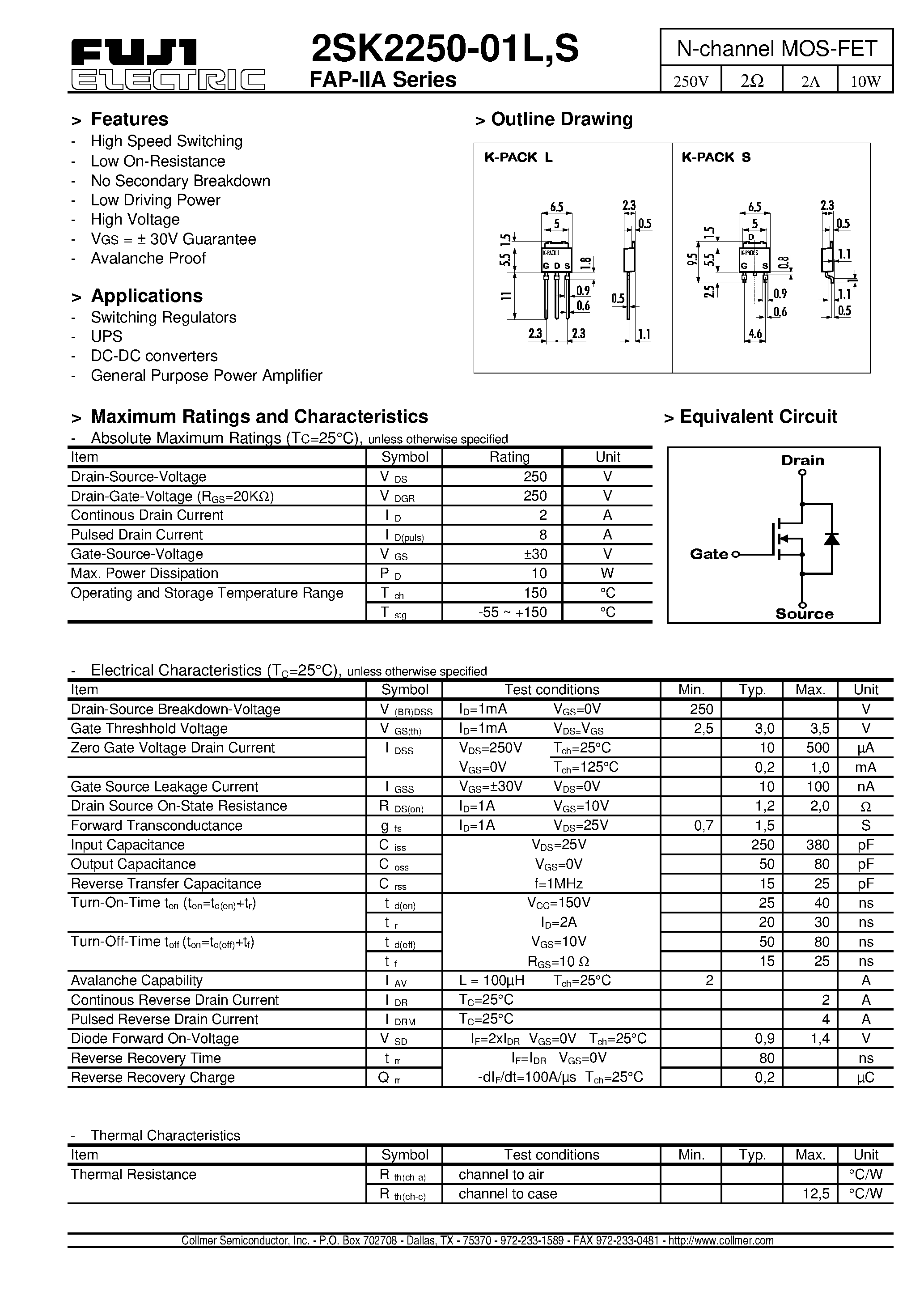 Даташит 2SK2250-01L - N-channel MOS-FET страница 1