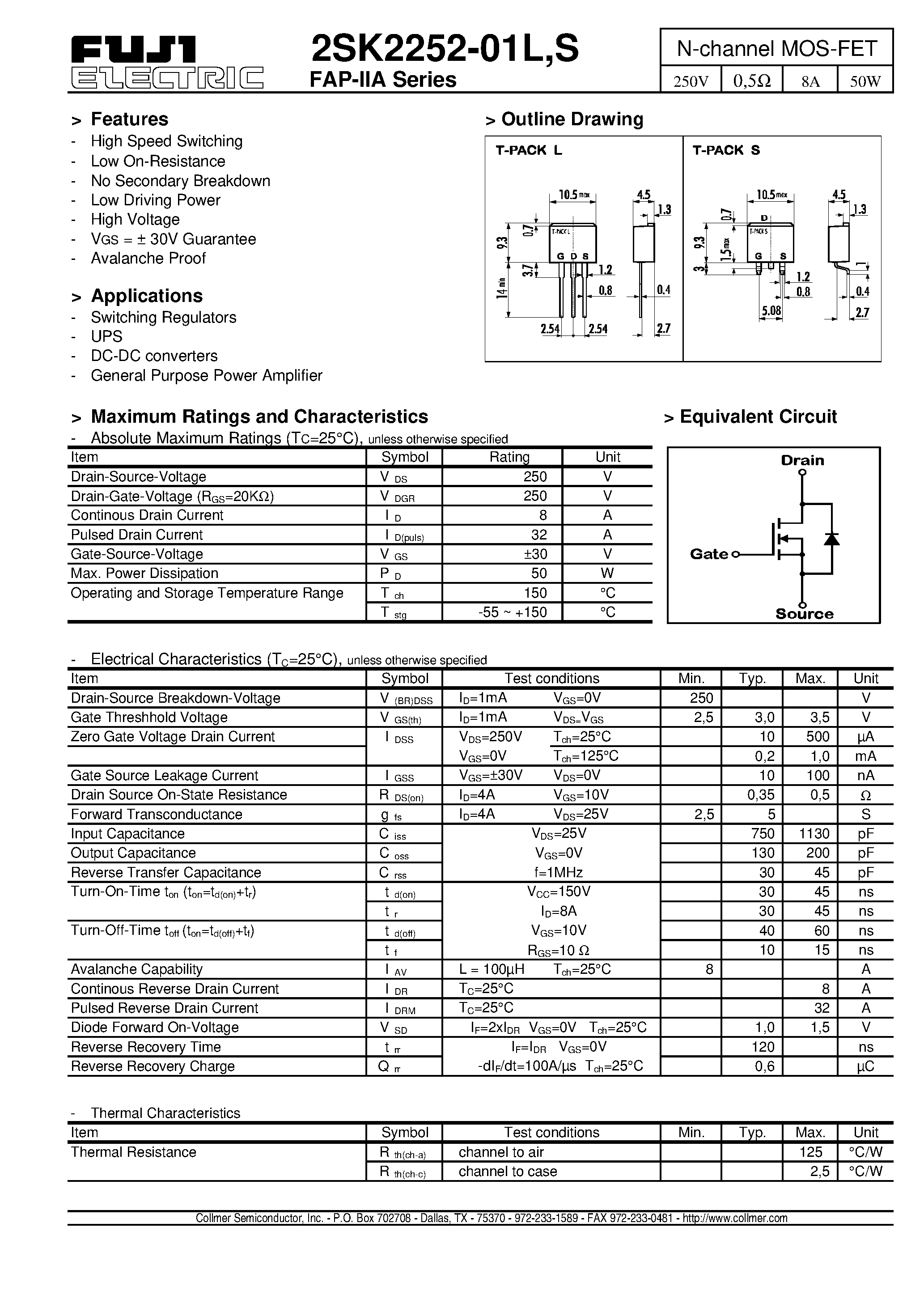 Даташит 2SK2252-01L - N-channel MOS-FET страница 1