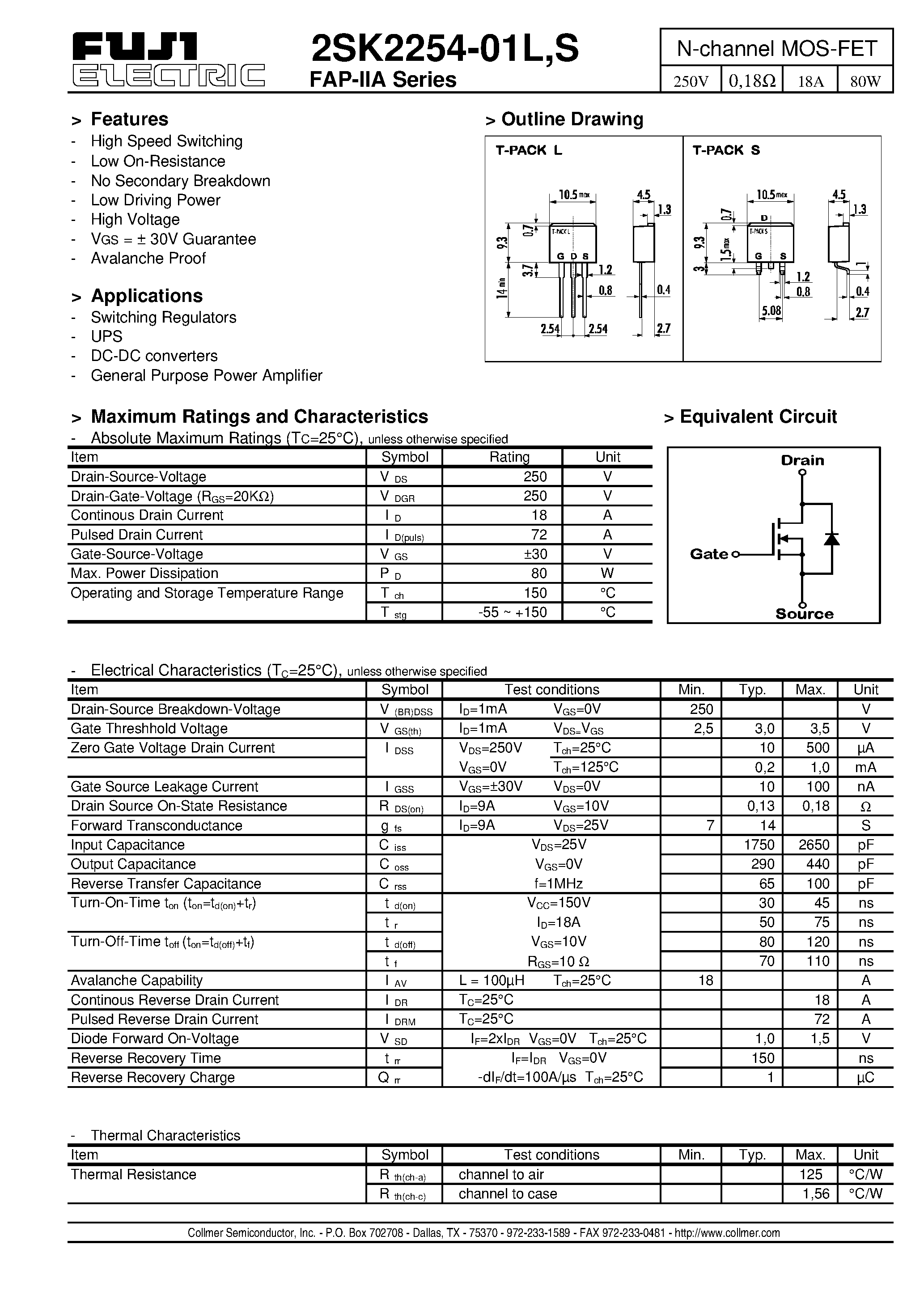 Даташит 2SK2254-01L - N-channel MOS-FET страница 1