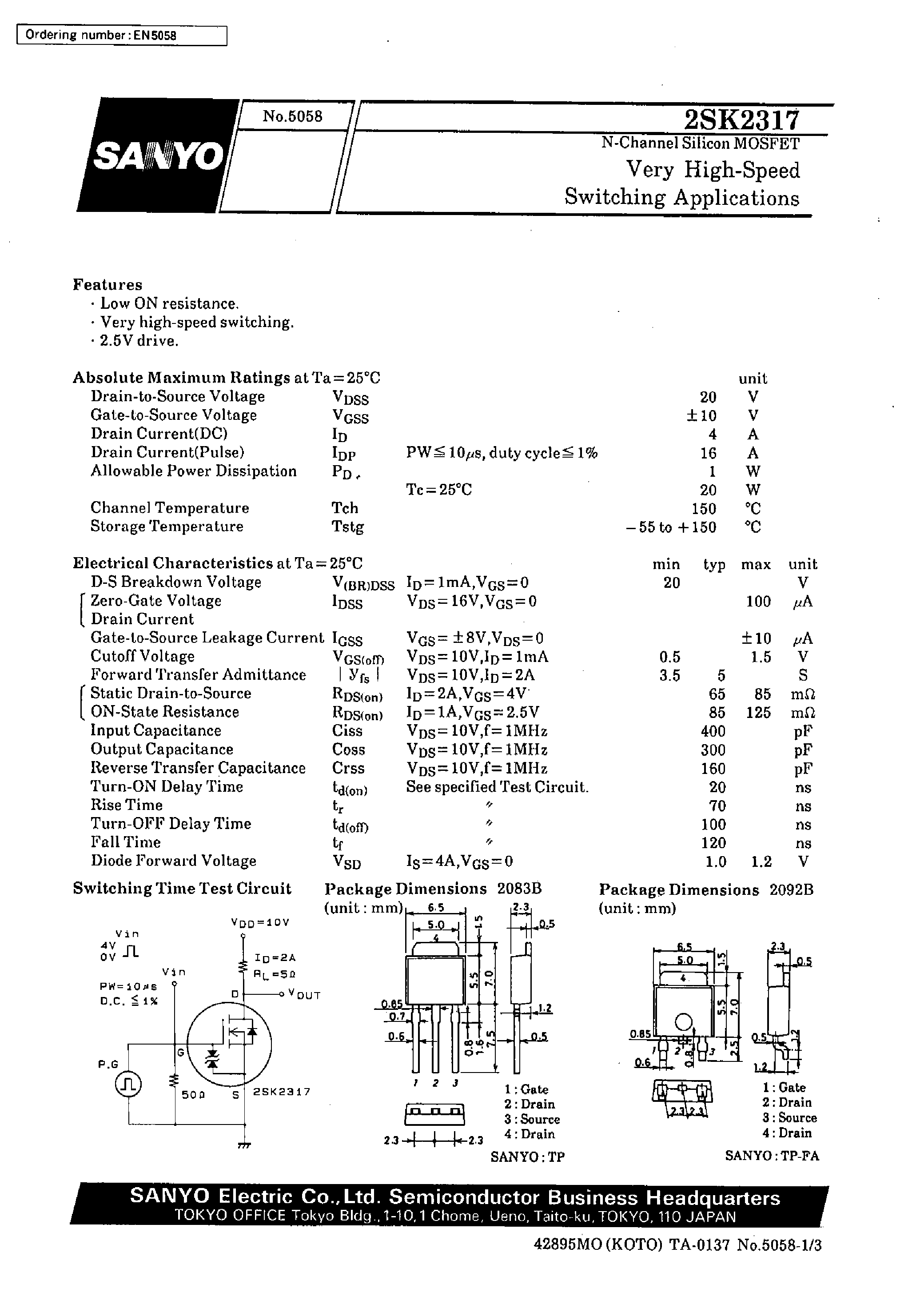 Datasheet 2SK2317 - Very High-Speed Switching Applications page 1