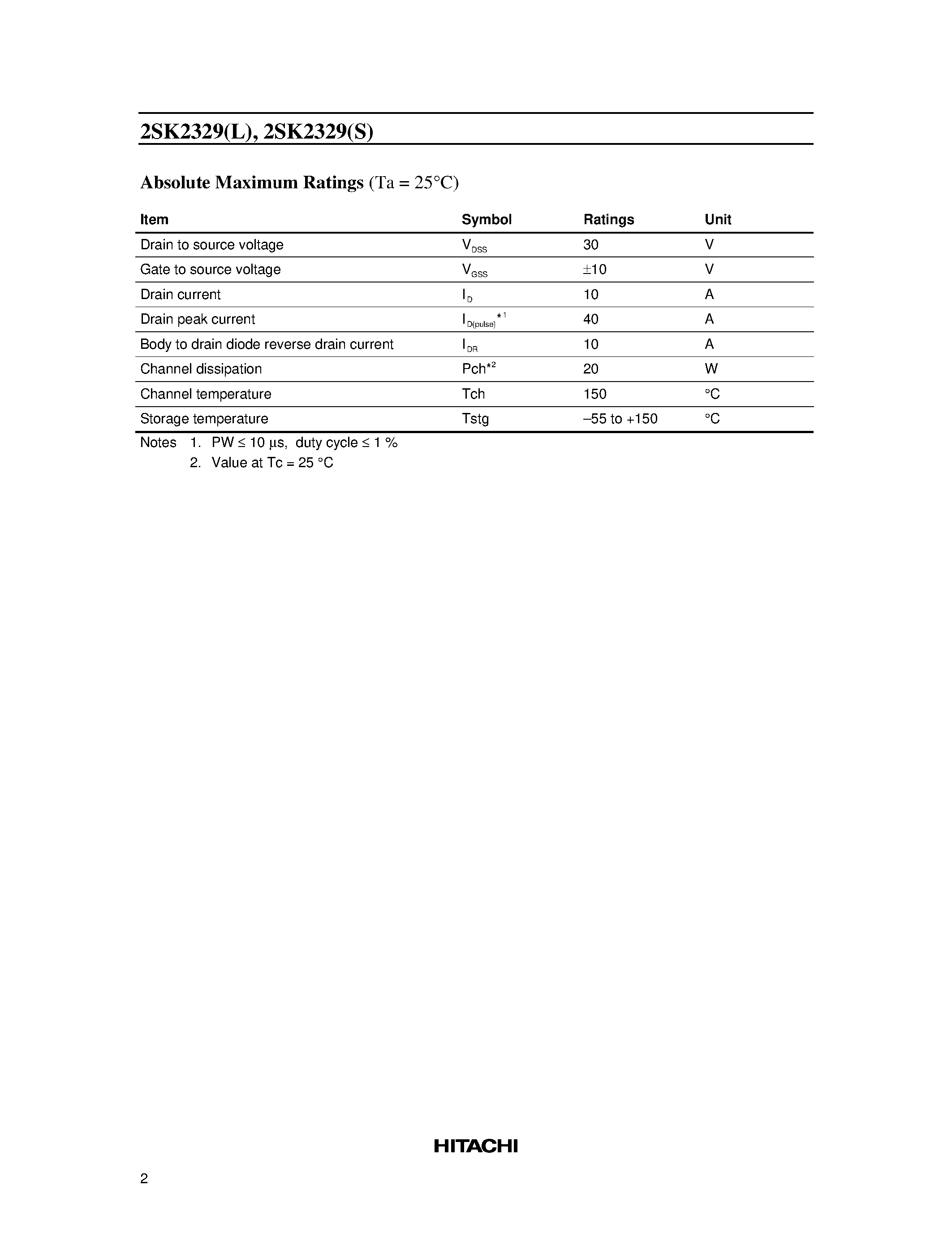 Datasheet 2SK2329S - Silicon N-Channel MOS FET page 2