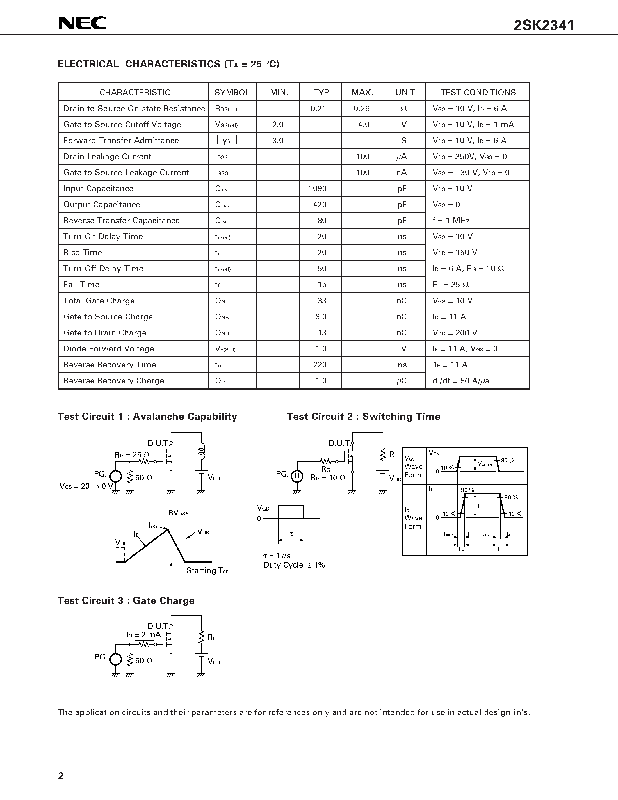 Datasheet 2SK2341 page 2 Datasheet 2SK2341 - SWITCHING N-CHANNEL POWER MOS FET INDUSTRIAL USE page 2