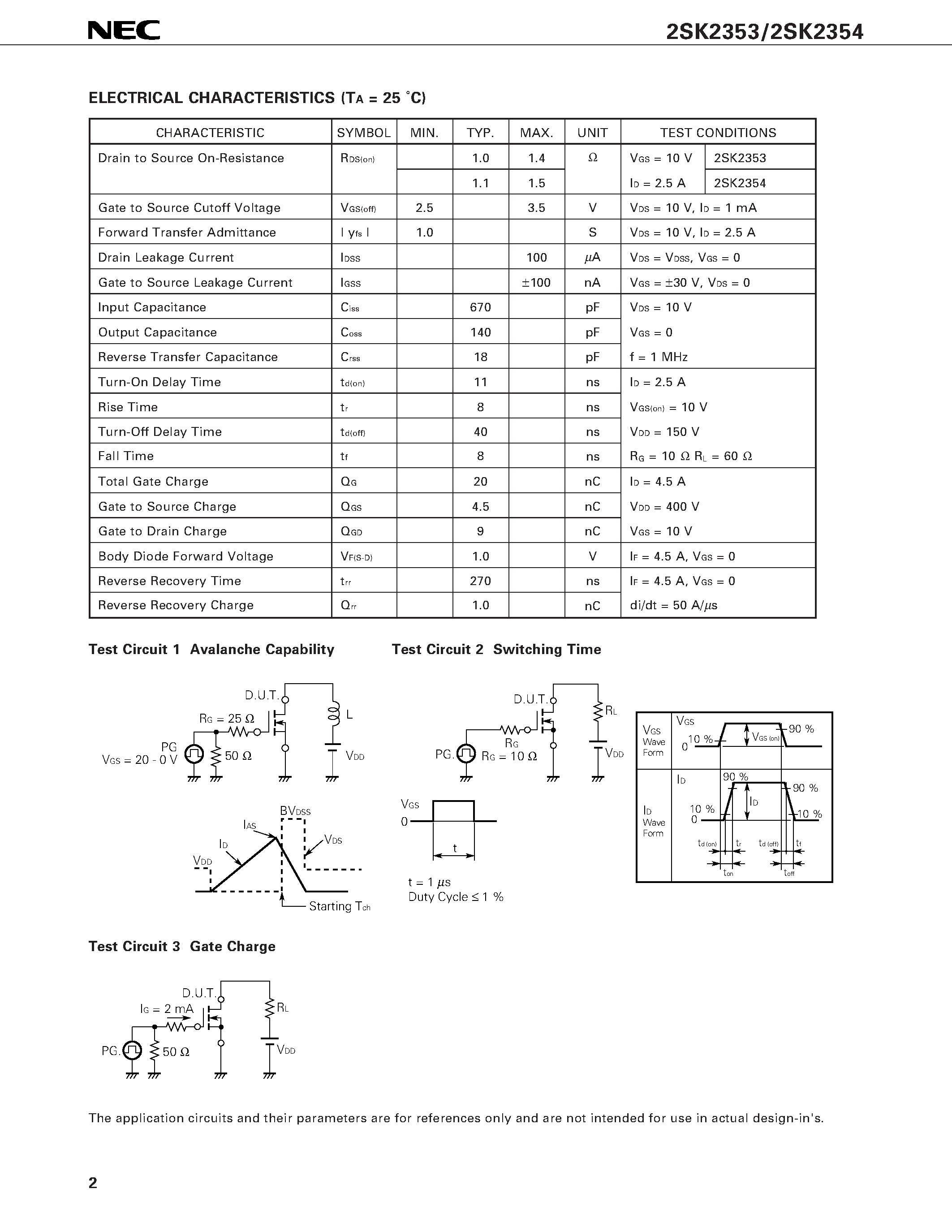 Datasheet 2SK2354 - SWITCHING N-CHANNEL POWER MOS FET INDUSTRIAL USE page 2