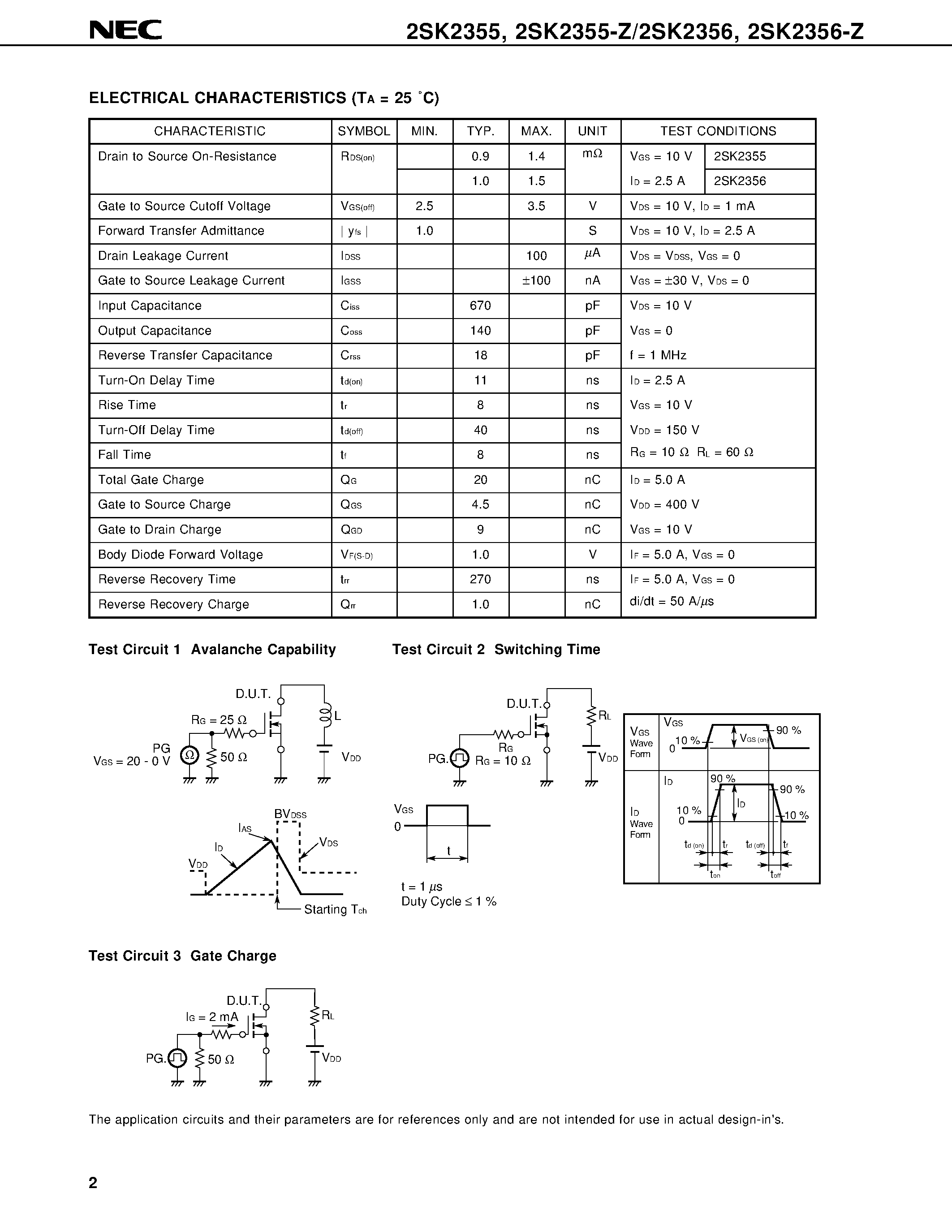 Datasheet 2SK2355-Z - SWITCHING N-CHANNEL POWER MOS FET INDUSTRIAL USE page 2