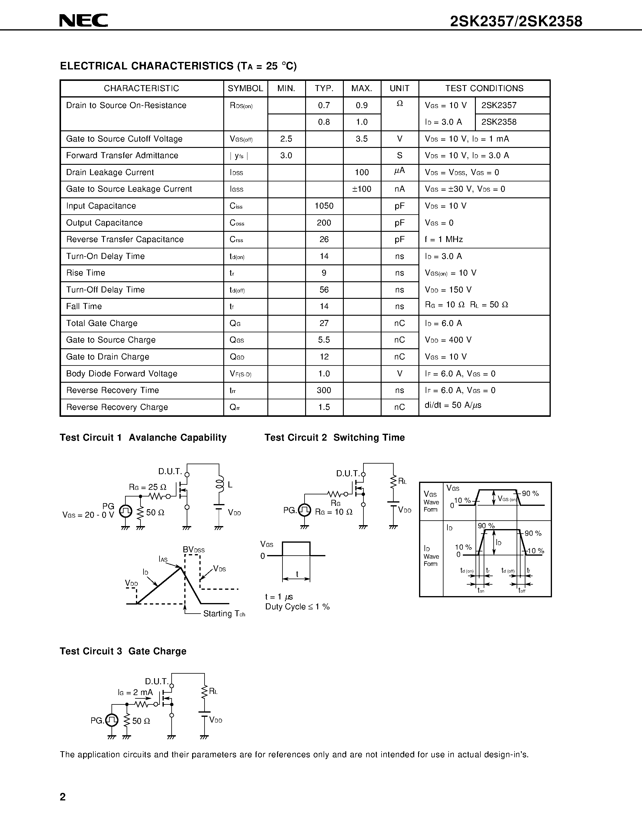 Datasheet 2SK2357 page 2 Datasheet 2SK2357 - SWITCHING N-CHANNEL POWER MOS FET INDUSTRIAL USE page 2