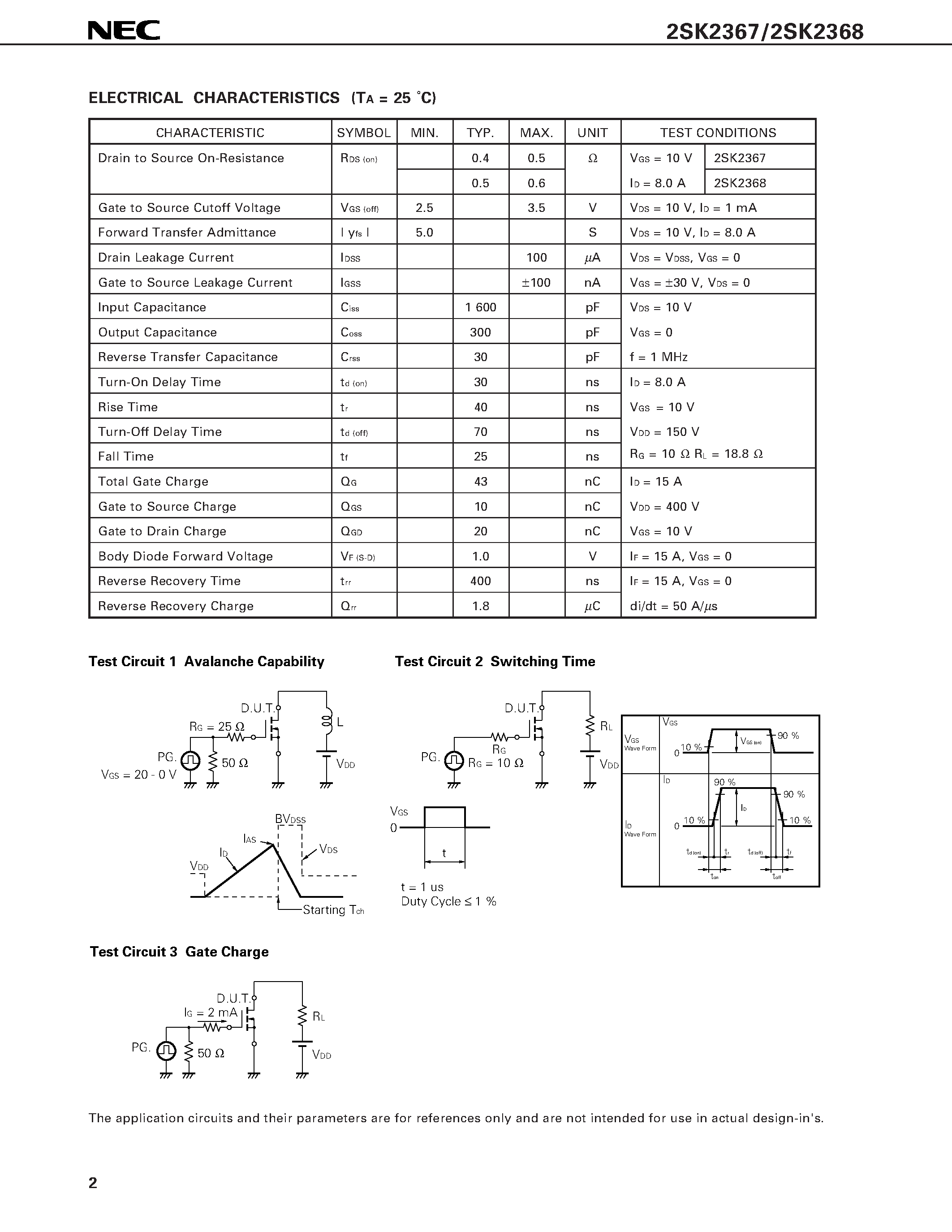 Datasheet 2SK2367 page 2 Datasheet 2SK2367 - SWITCHING N-CHANNEL POWER MOS FET INDUSTRIAL USE page 2