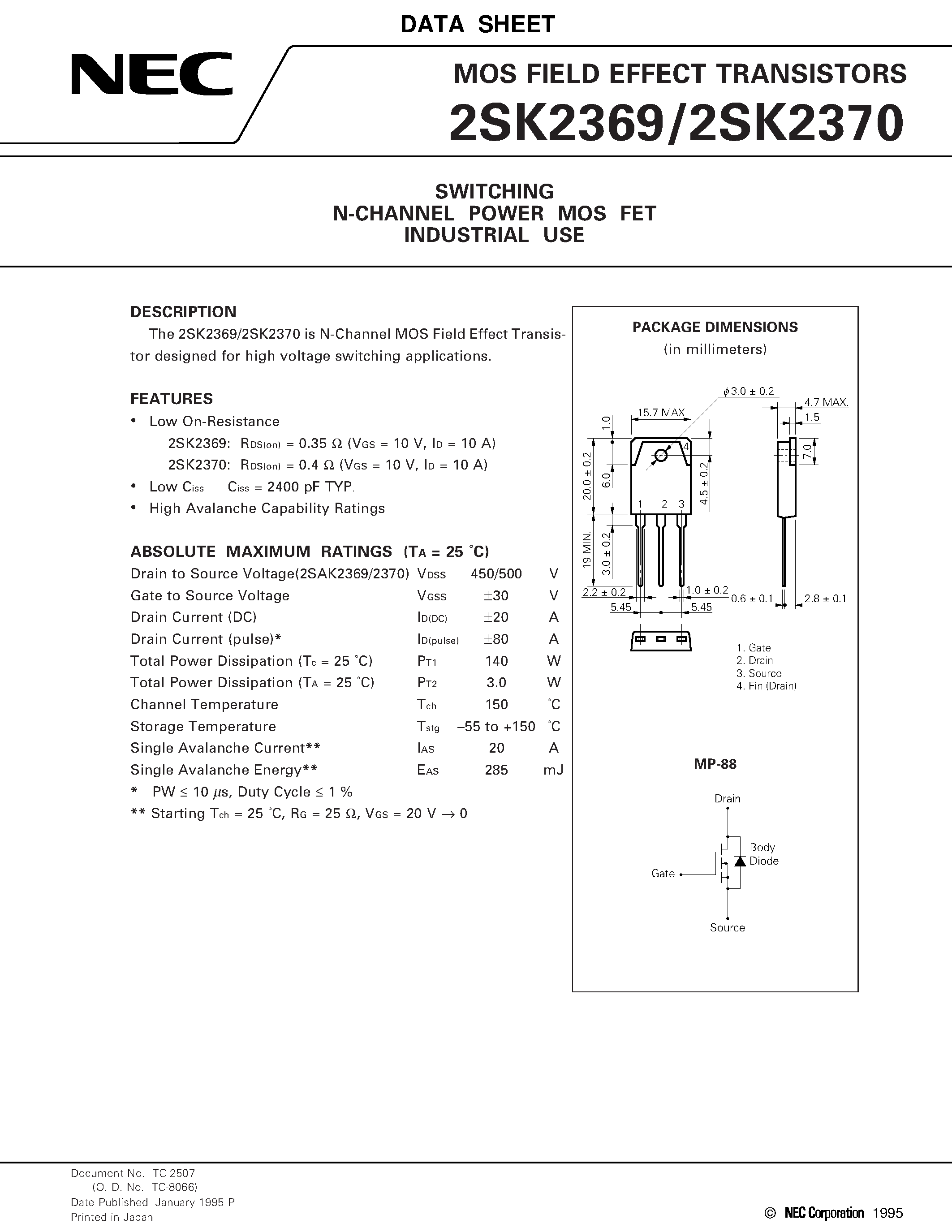 Даташит на микросхему 2SK2369 страница 1 Даташит 2SK2369 - SWITCHING N-CHANNEL POWER MOS FET INDUSTRIAL USE страница 1