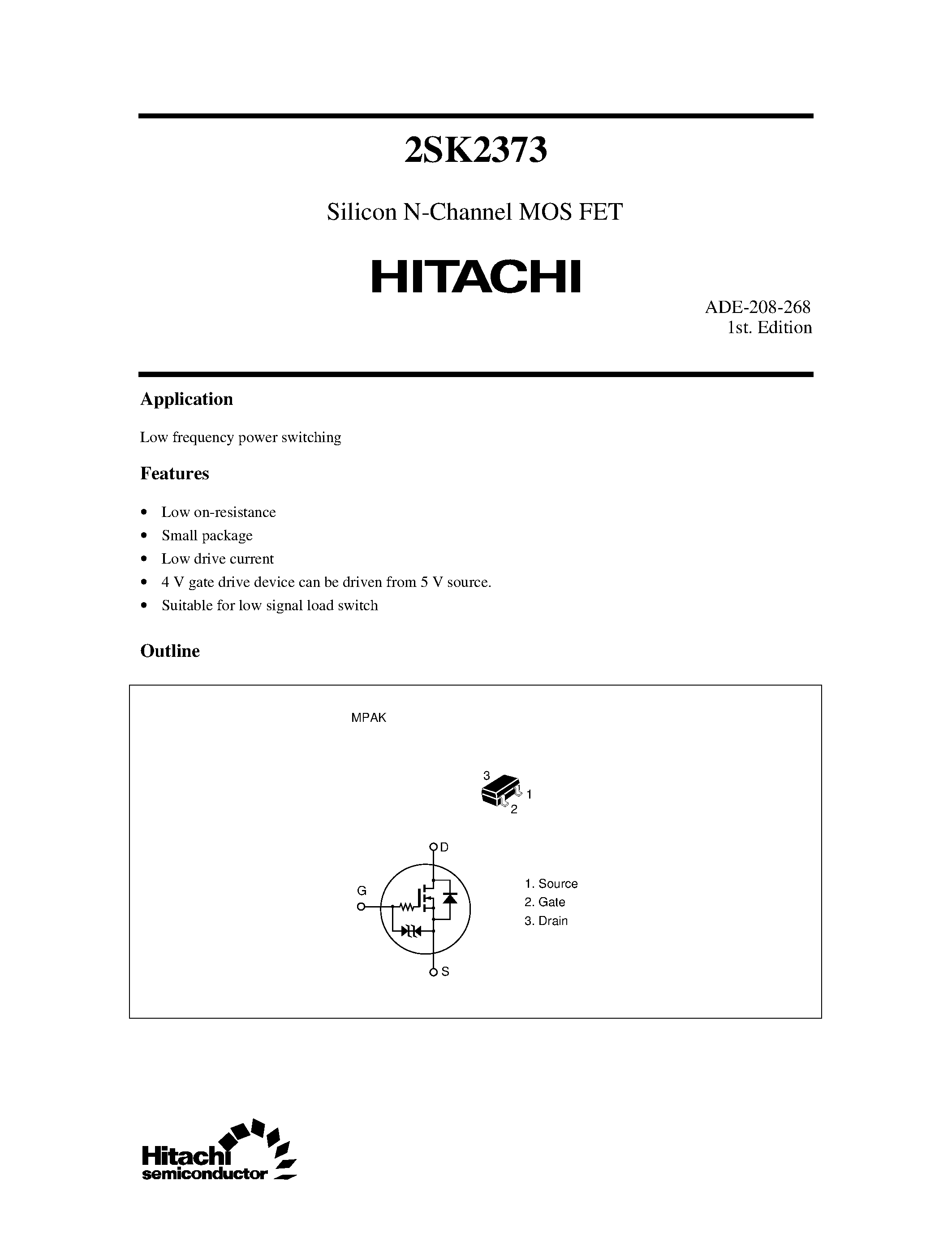 Даташит 2SK2373 - Silicon N-Channel MOS FET страница 1