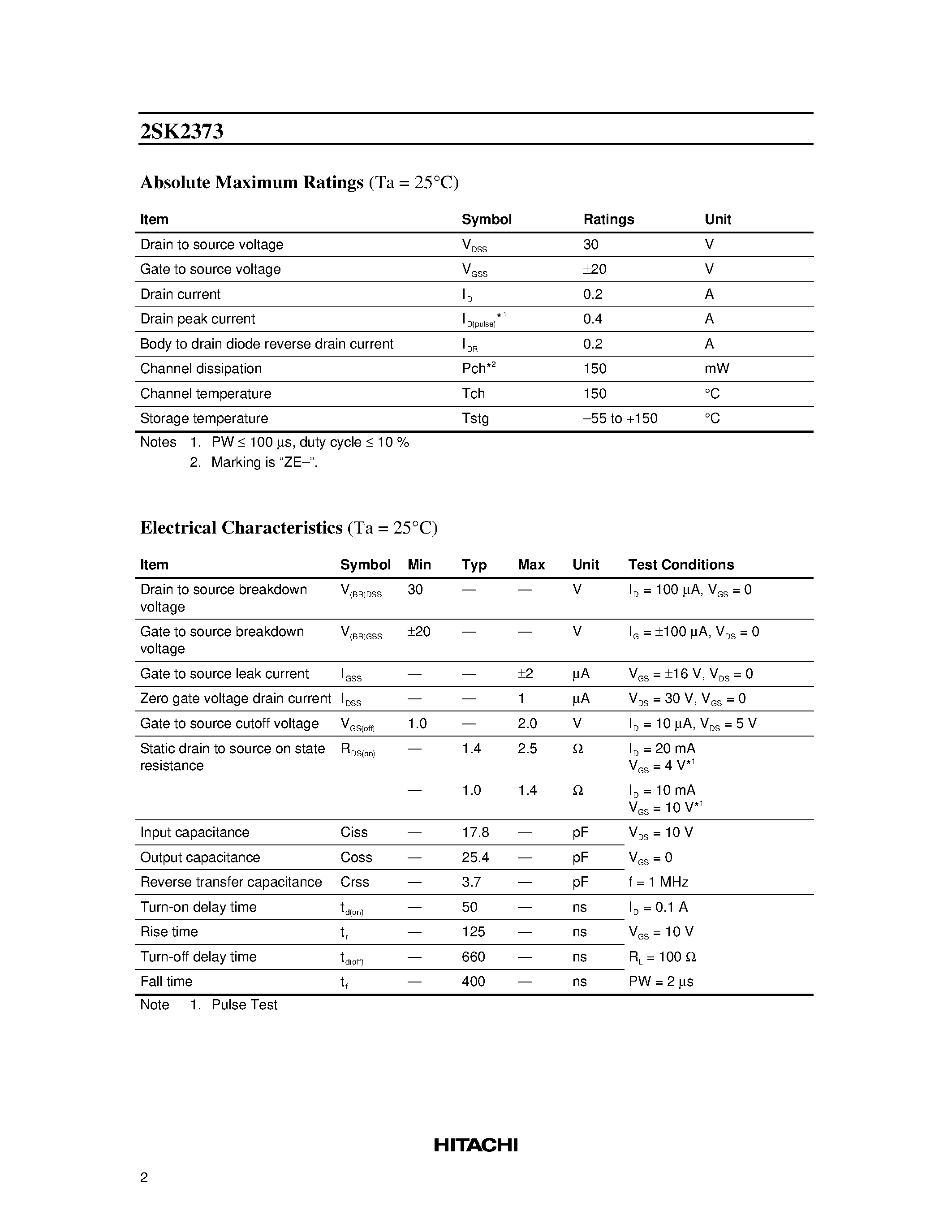 Даташит 2SK2373 - Silicon N-Channel MOS FET страница 2